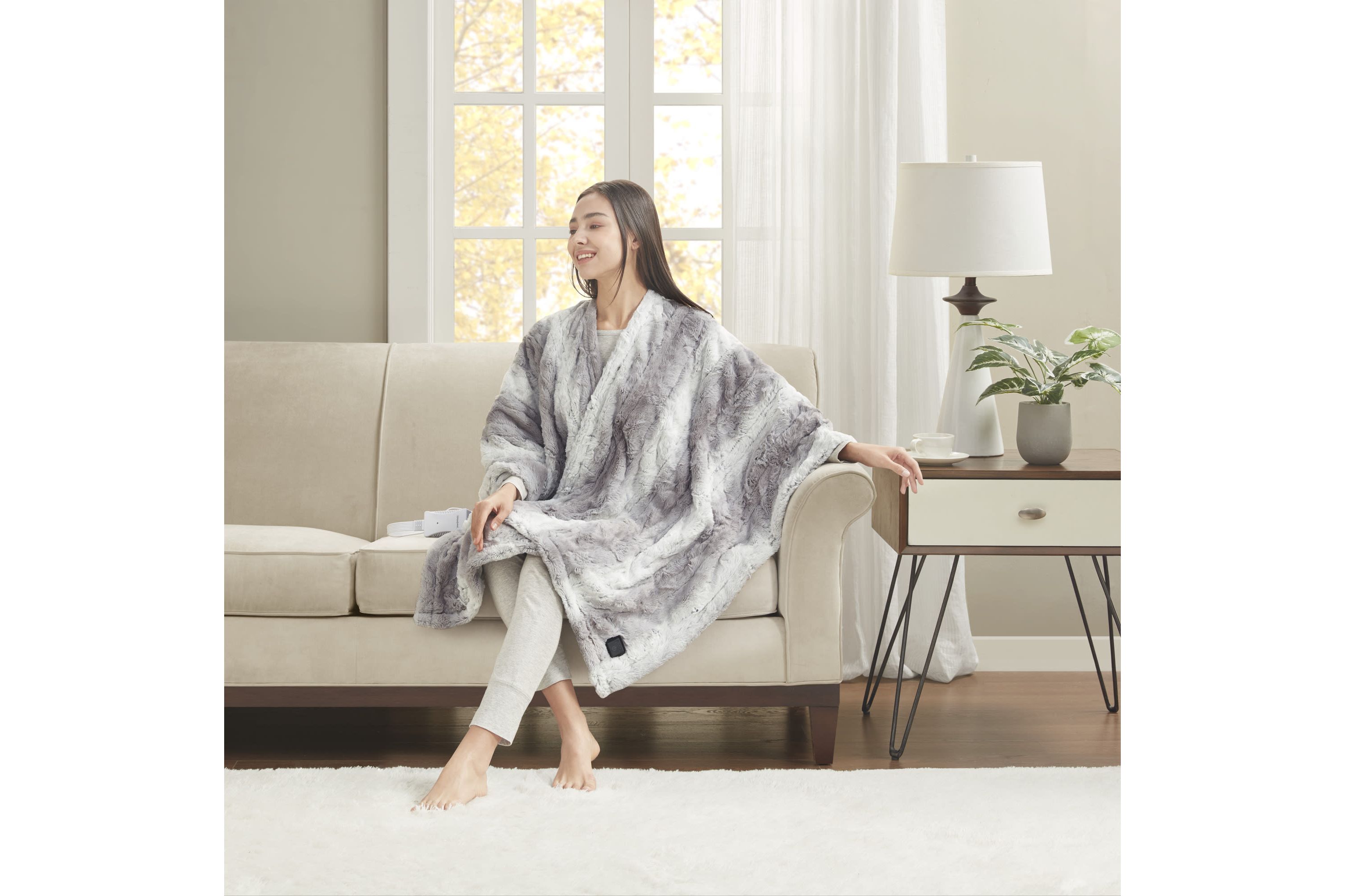 Zuri Faux Fur Heated Wrap with Built-in Controller
