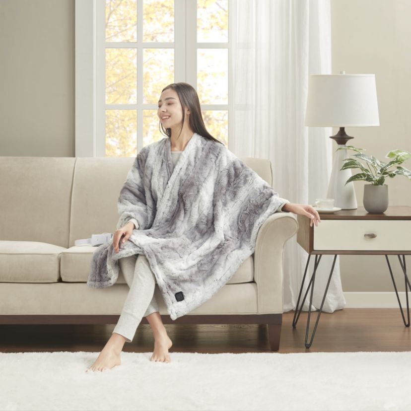 Zuri Faux Fur Heated Wrap with Built-in Controller