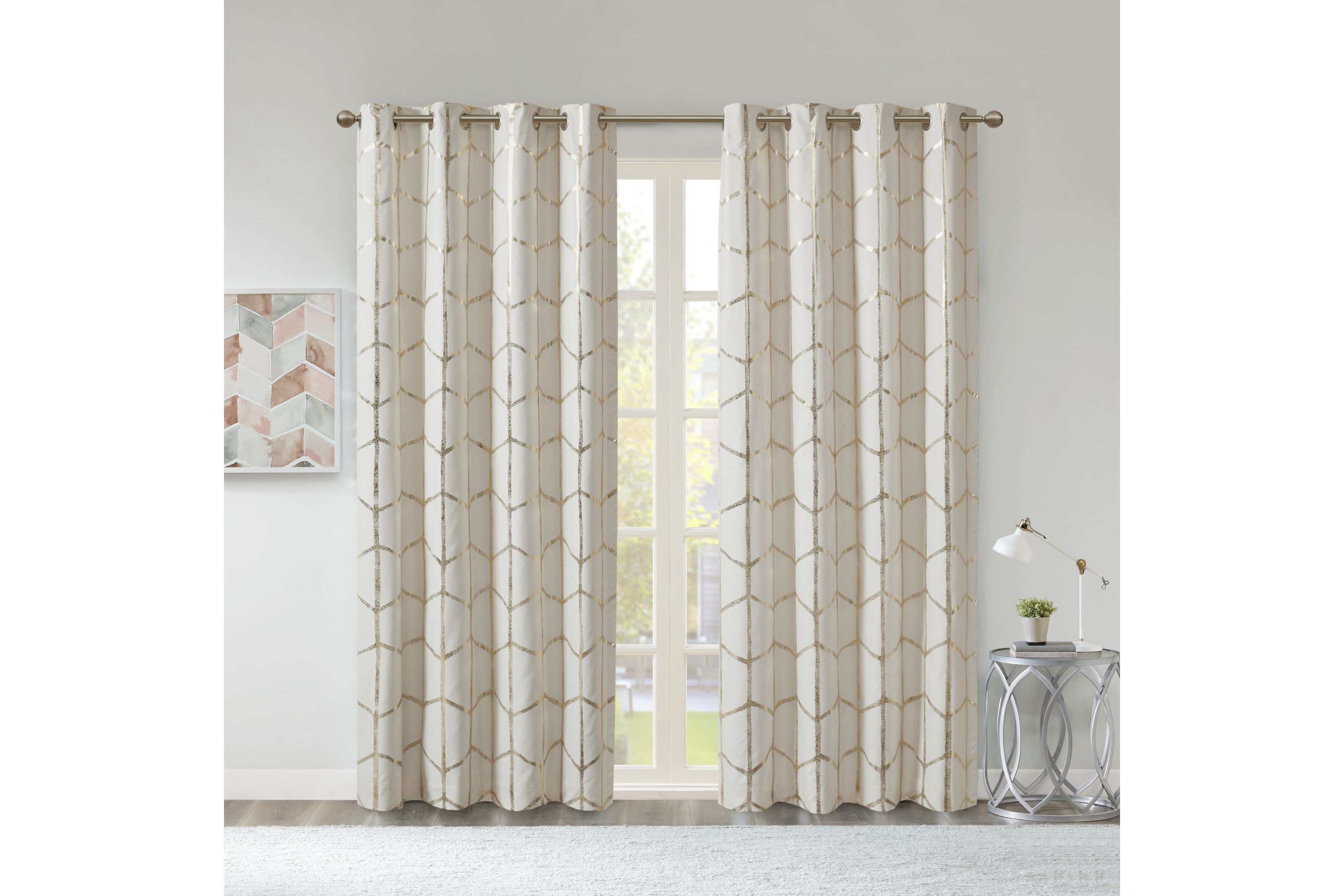 Raina Total Blackout Metallic Print Grommet Top Curtain Panel Pairs
