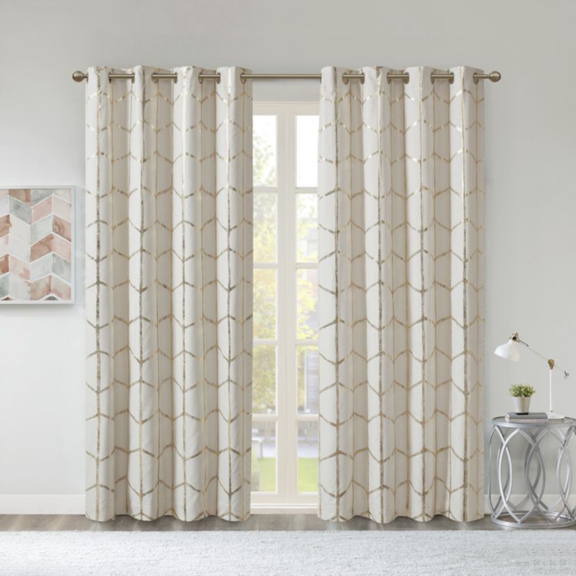 Raina Total Blackout Metallic Print Grommet Top Curtain Panel Pairs