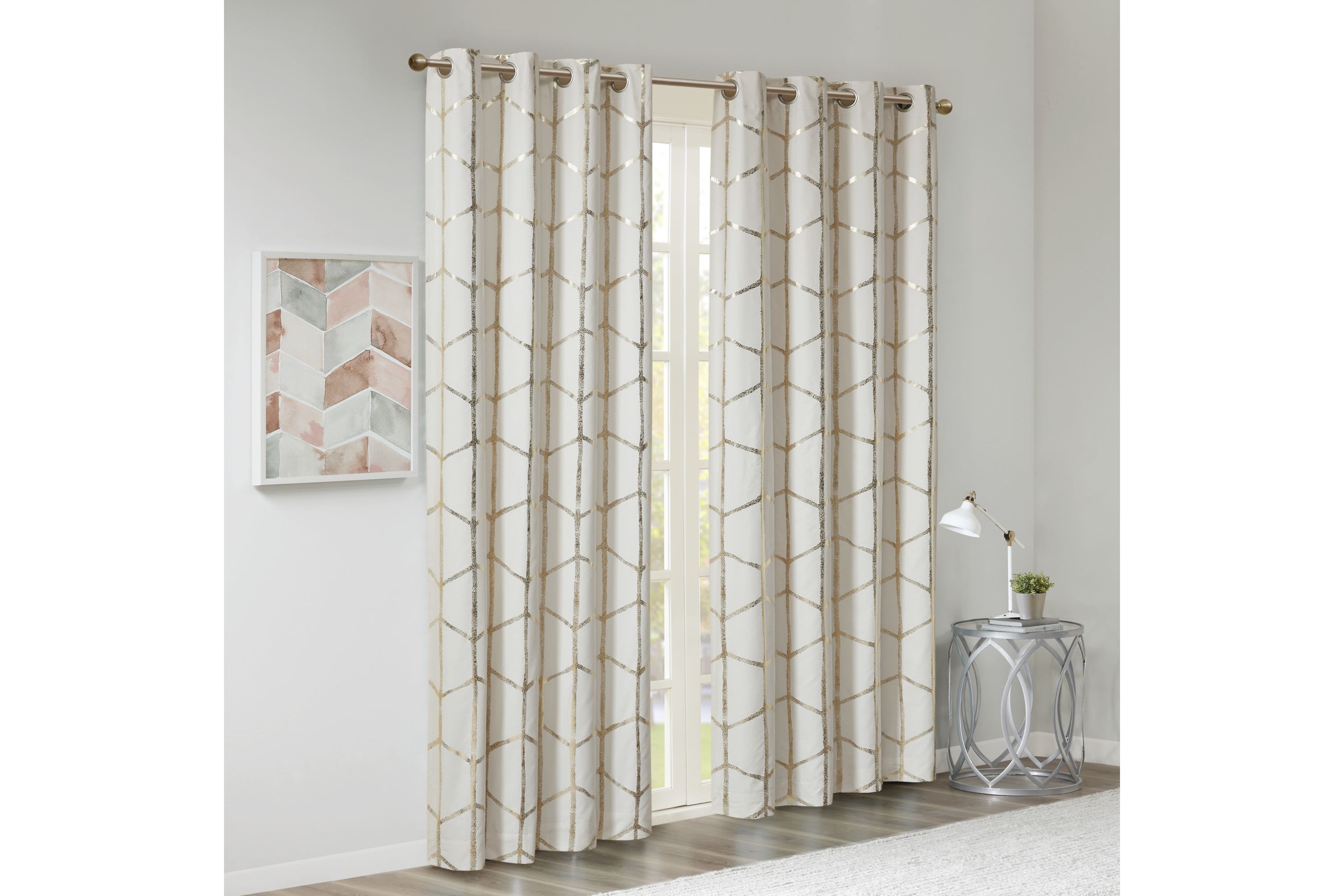 Raina Total Blackout Metallic Print Grommet Top Curtain Panel Pairs