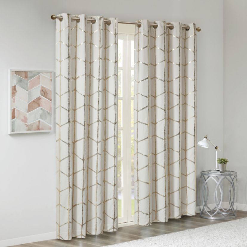 Raina Total Blackout Metallic Print Grommet Top Curtain Panel Pairs