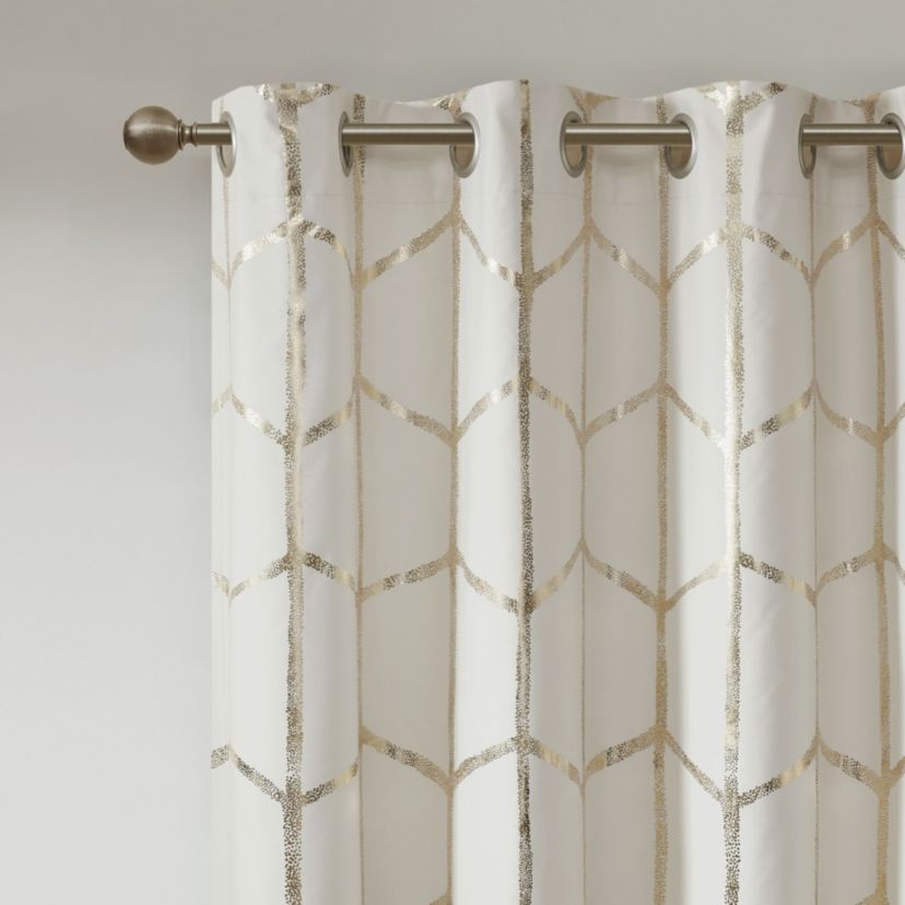 Raina Total Blackout Metallic Print Grommet Top Curtain Panel Pairs