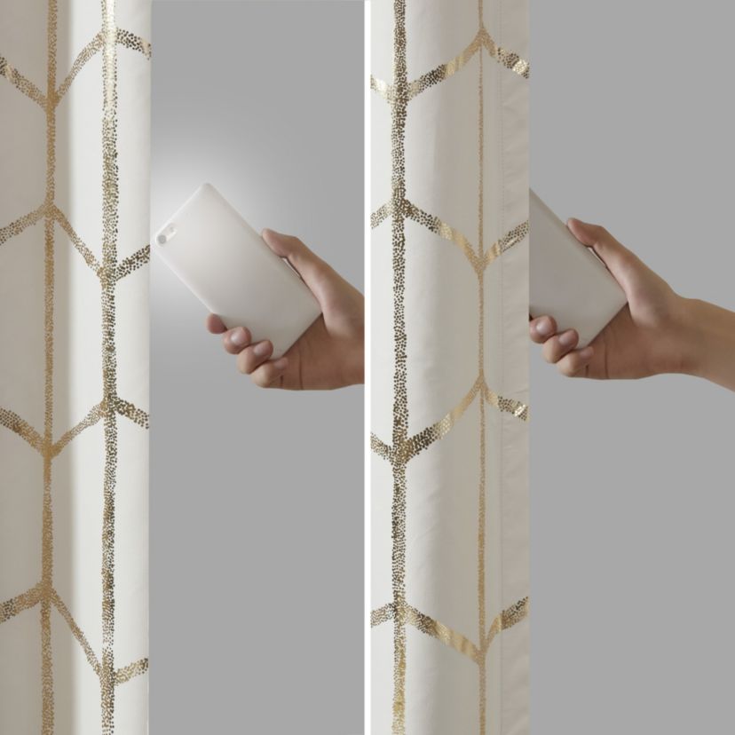 Raina Total Blackout Metallic Print Grommet Top Curtain Panel Pairs