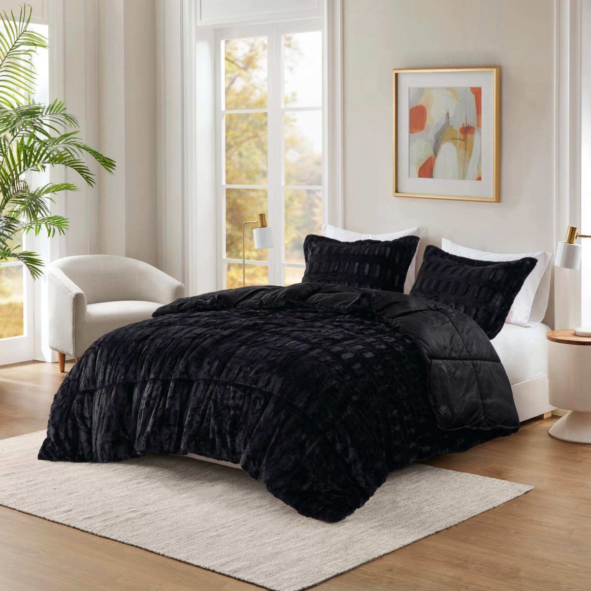 Gia Solid Faux Fur Comforter Mini Set