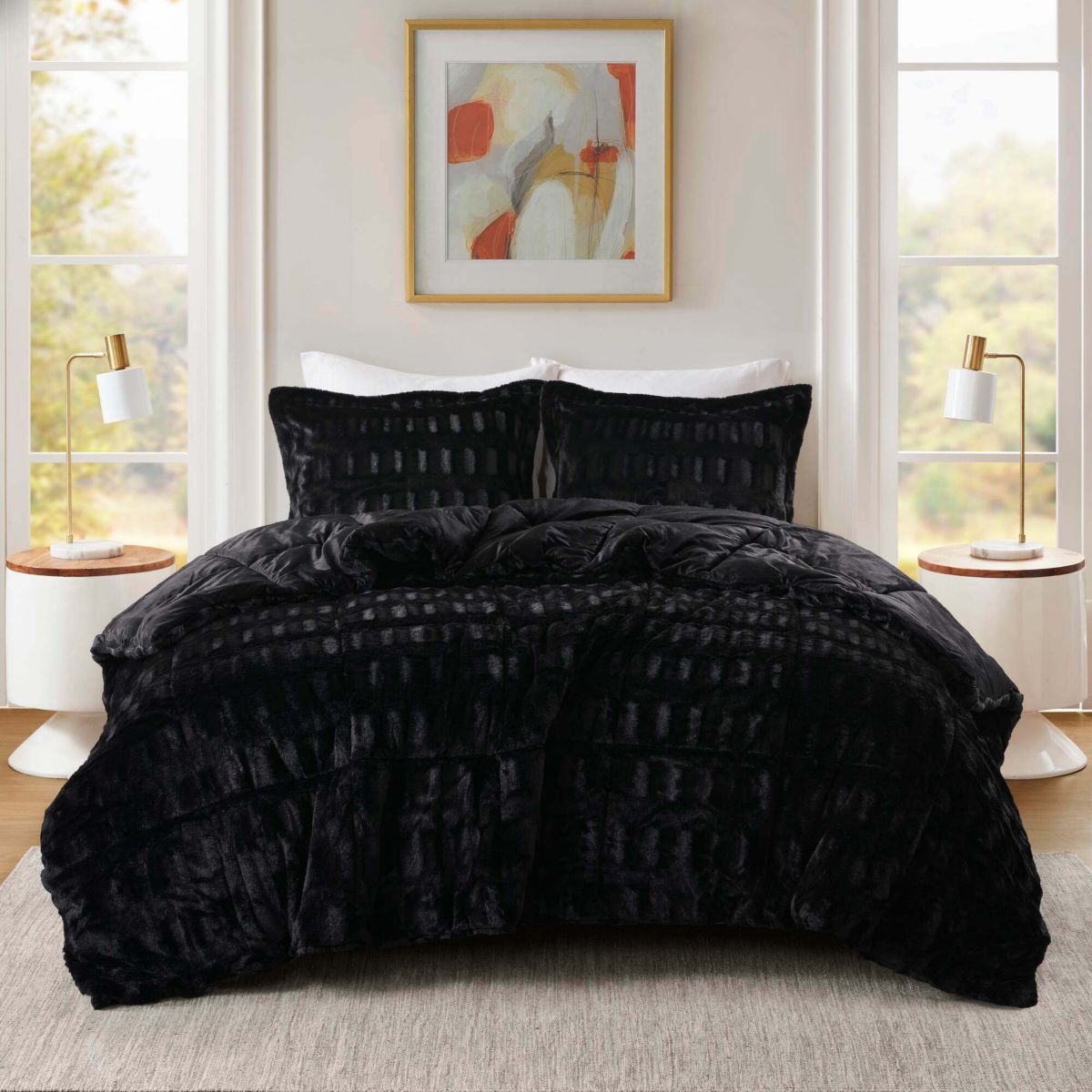 Gia Solid Faux Fur Comforter Mini Set