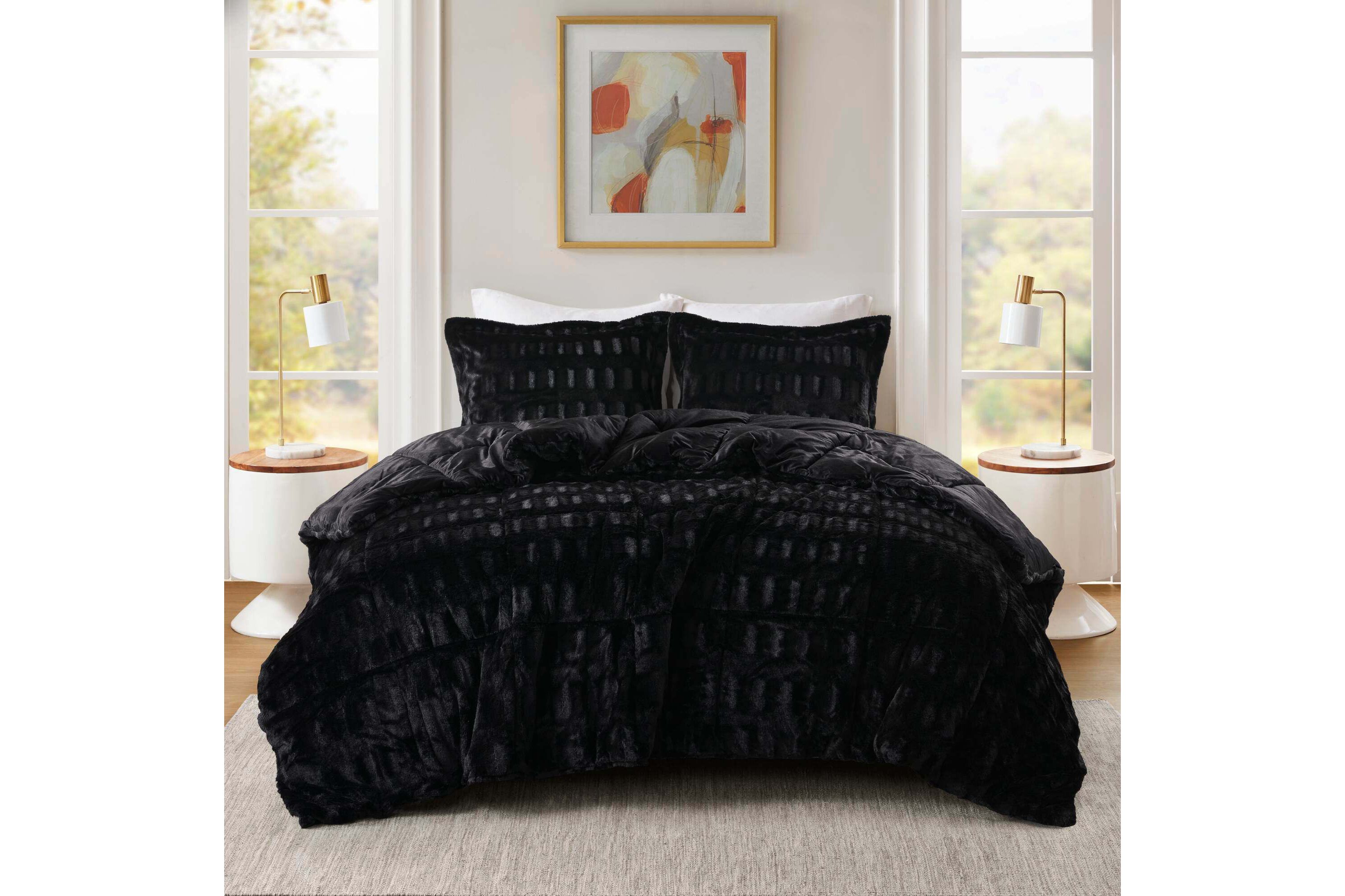 Gia Solid Faux Fur Comforter Mini Set