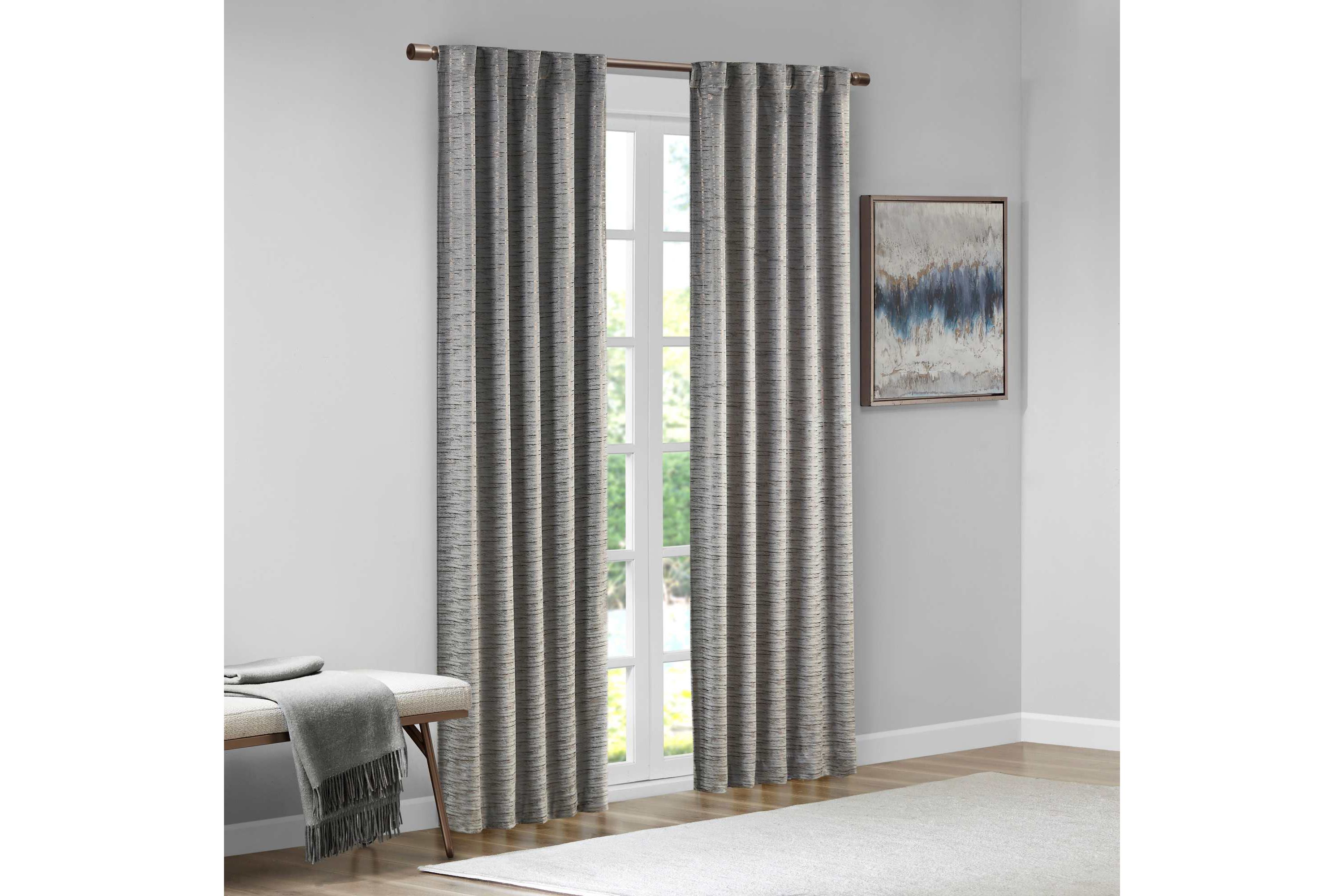 Colt Room Darkening Metallic Printed Poly Velvet Rod Pocket/Back Tab Window Panel Pair