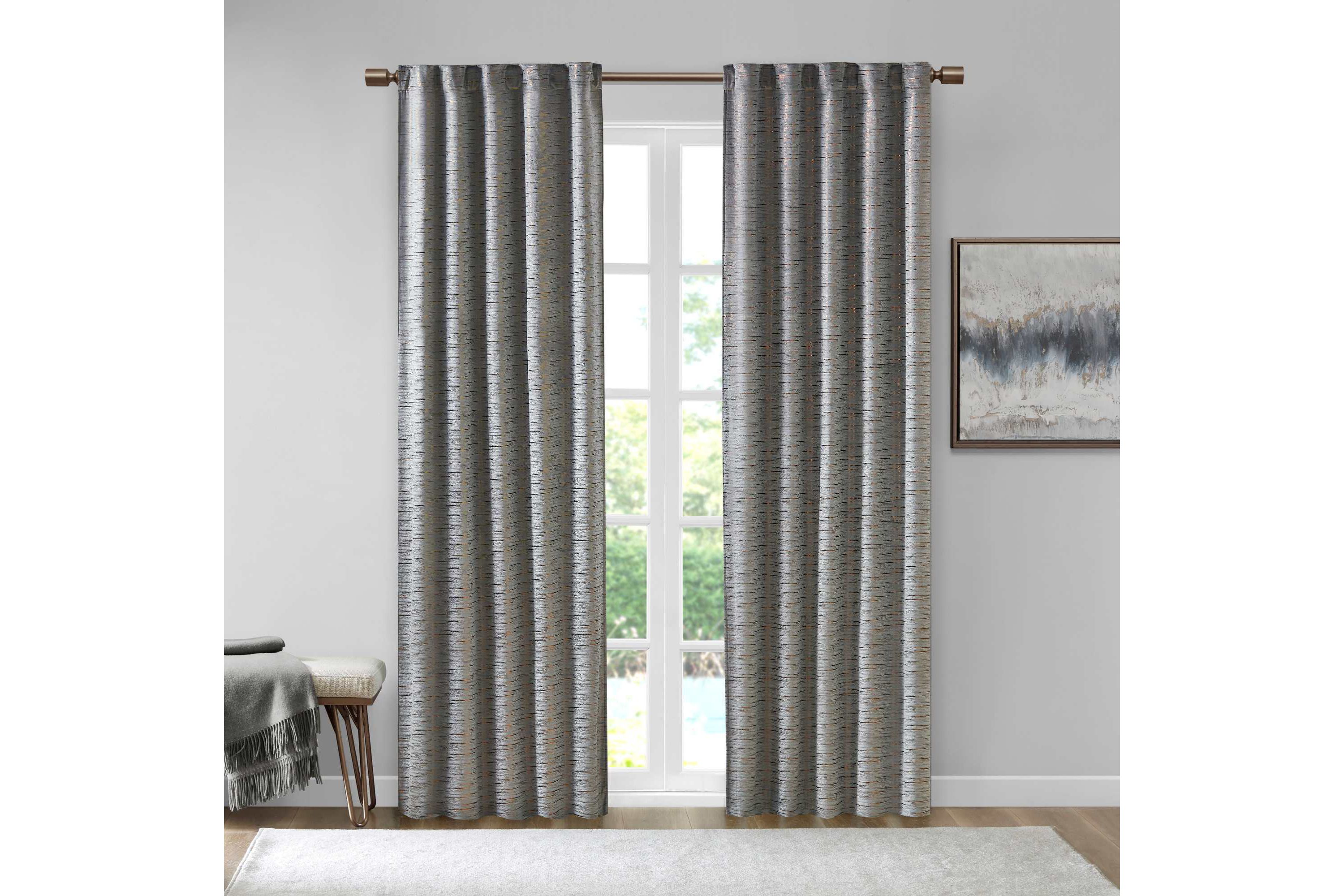 Colt Room Darkening Metallic Printed Poly Velvet Rod Pocket/Back Tab Window Panel Pair