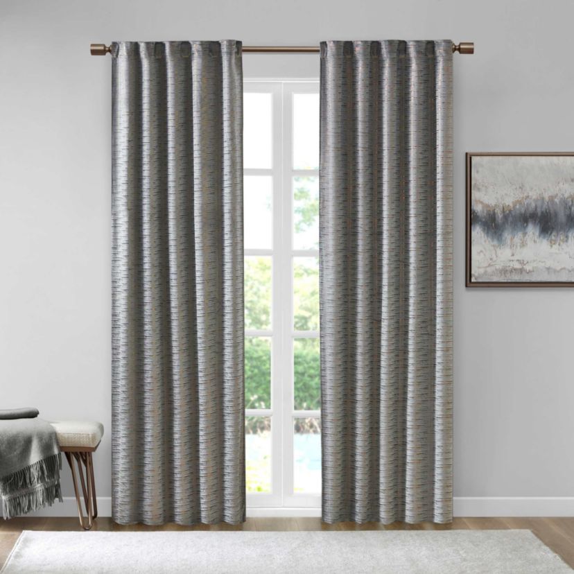 Colt Room Darkening Metallic Printed Poly Velvet Rod Pocket/Back Tab Window Panel Pair
