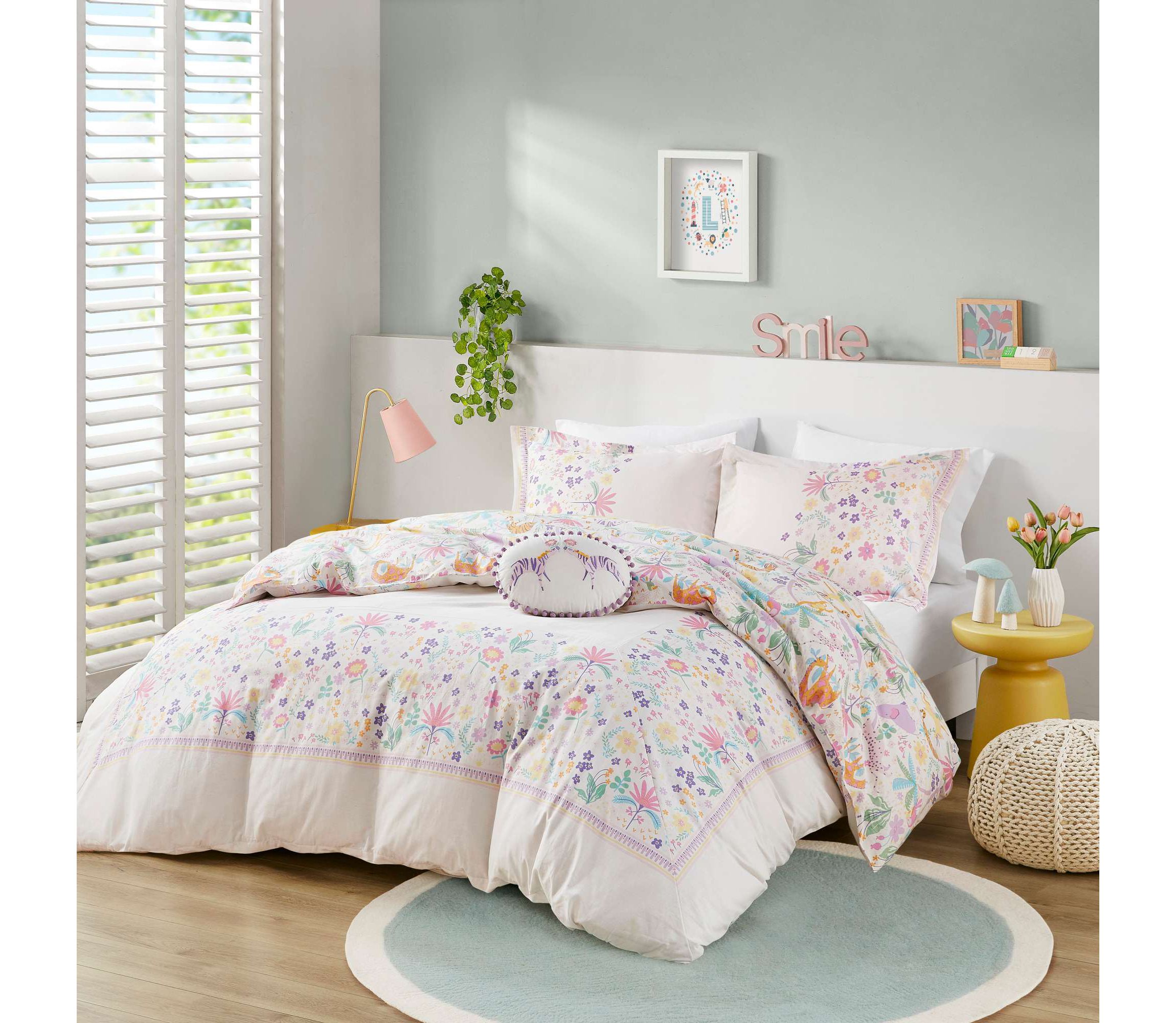 Lulu Floral Reversible Cotton Duvet Cover Set with Throw Pillow