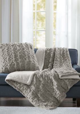 Madison Park Ruched Fur Throw, Grey, 50 x 60