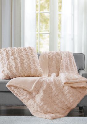 Madison Park Ruched Fur Throw, 50 x 60