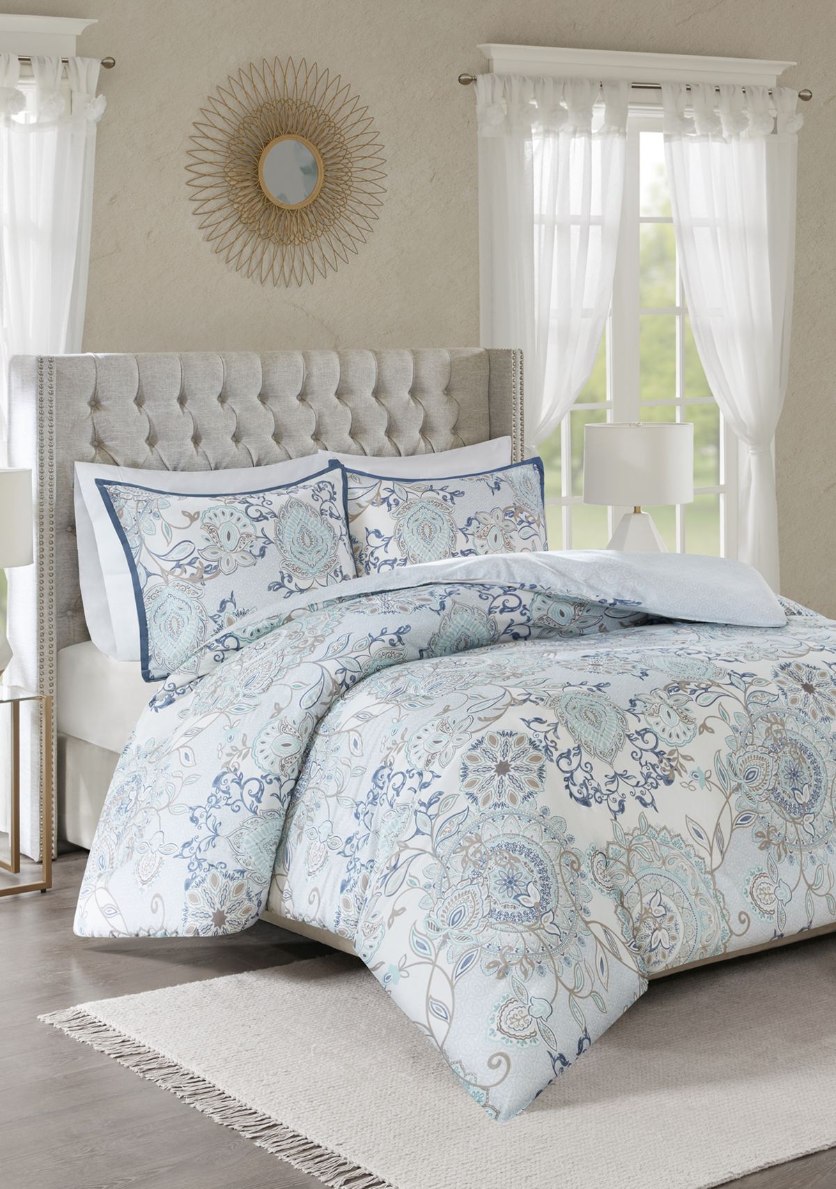 Isla 3 Piece Cotton Printed Reversible Duvet Cover Set