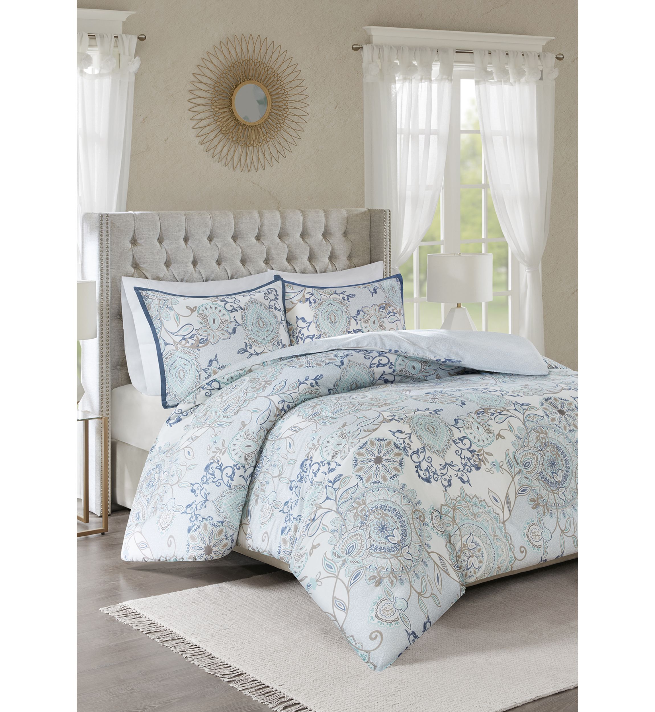 Isla 3 Piece Cotton Printed Reversible Duvet Cover Set