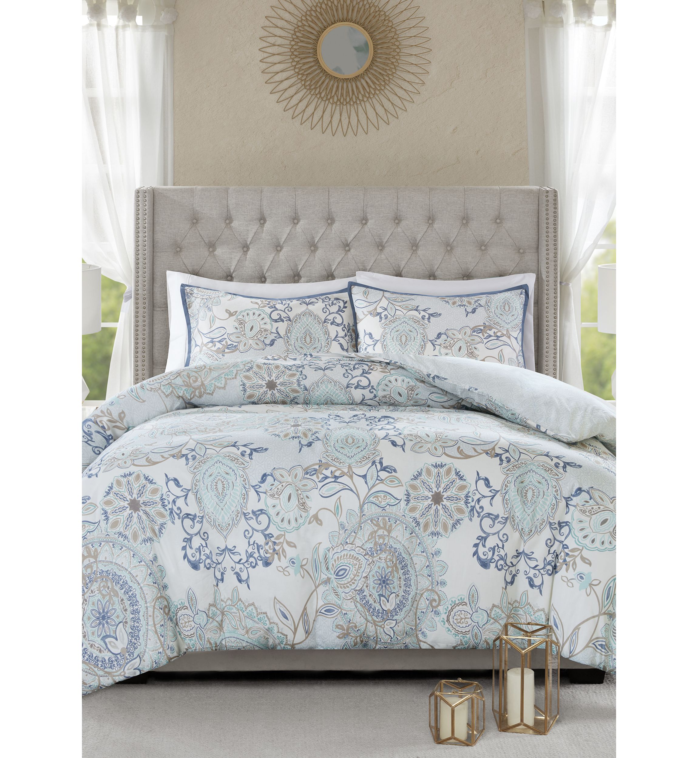 Isla 3 Piece Cotton Printed Reversible Duvet Cover Set