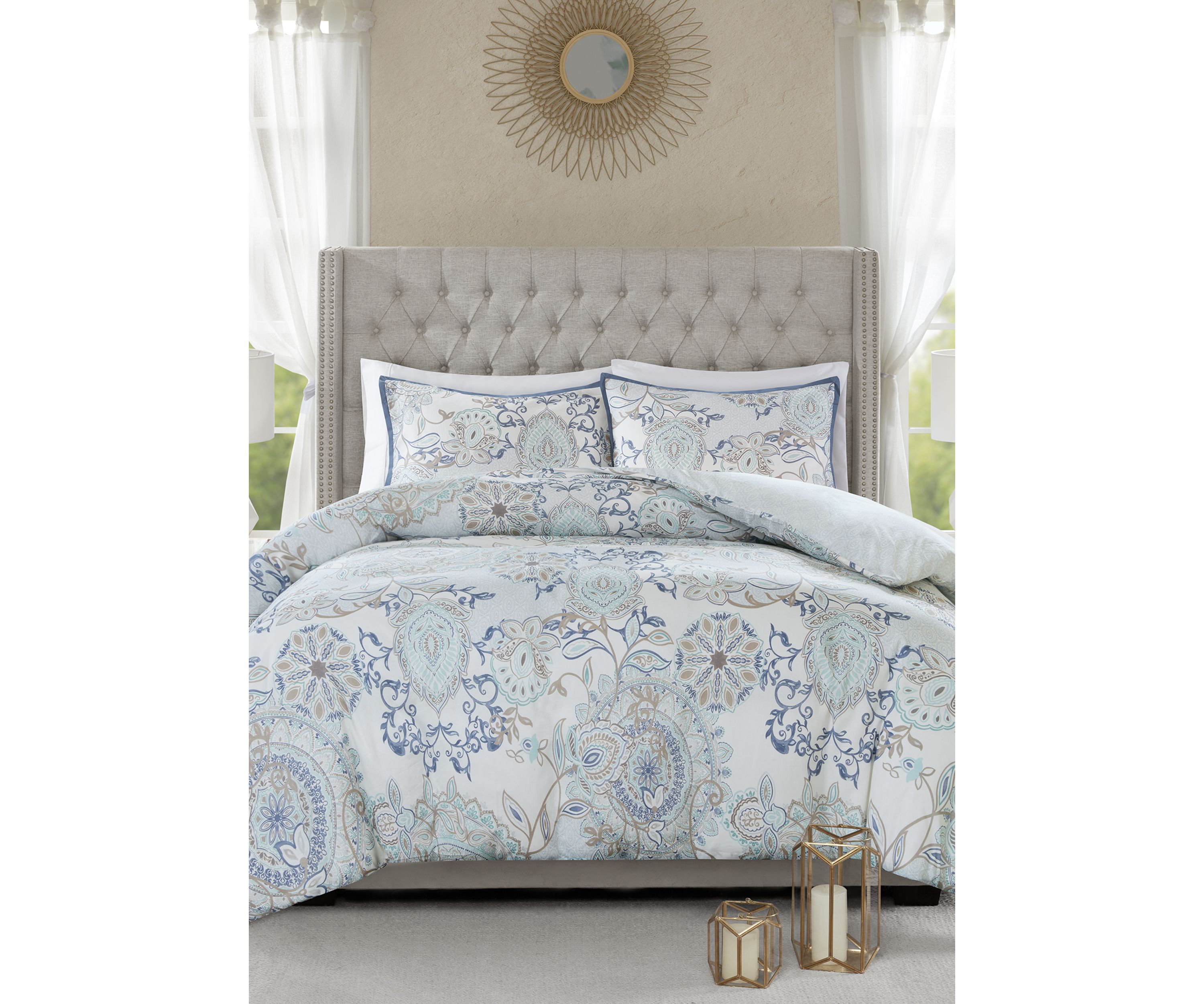 Isla 3 Piece Cotton Printed Reversible Duvet Cover Set