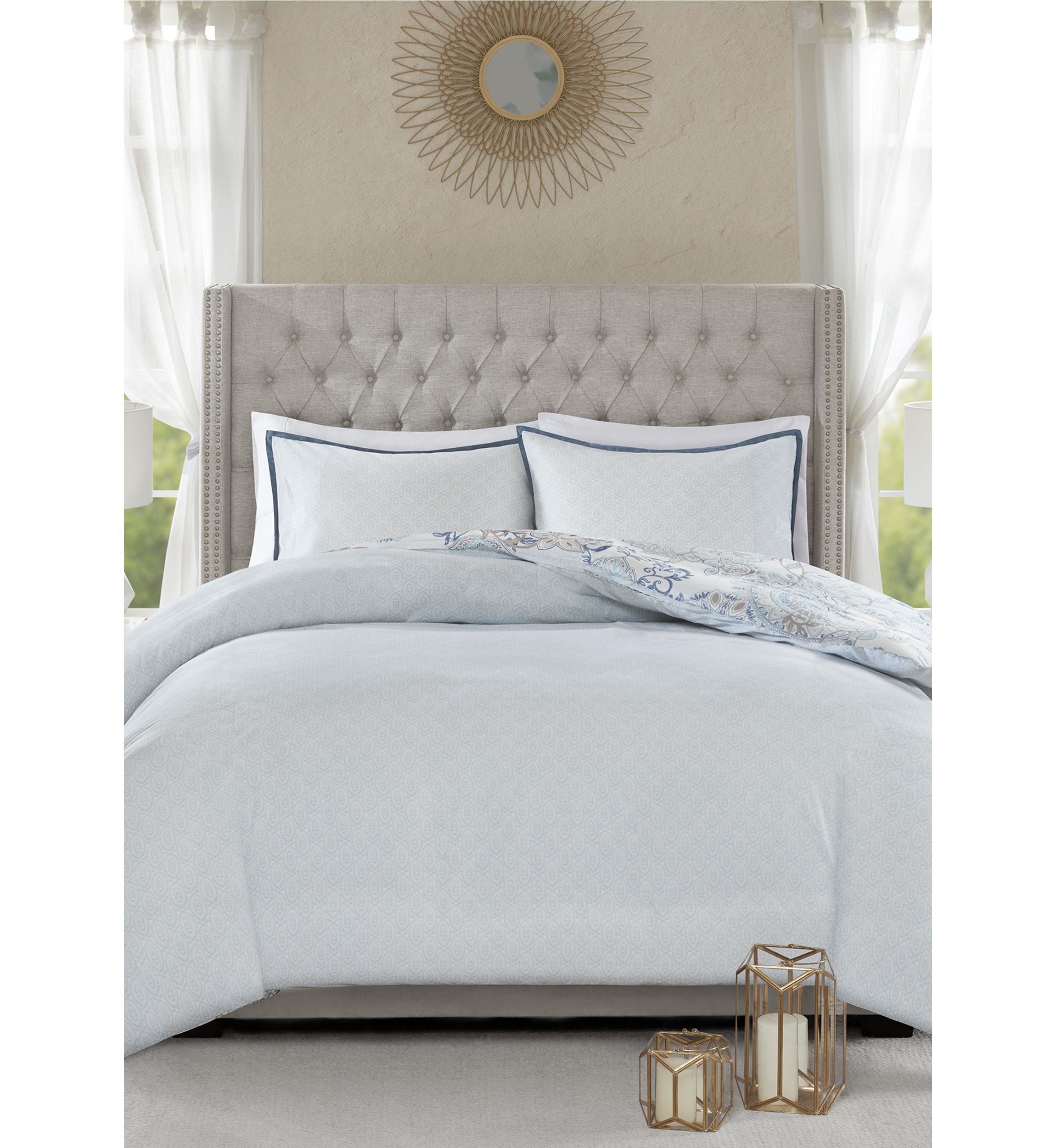 Isla 3 Piece Cotton Printed Reversible Duvet Cover Set