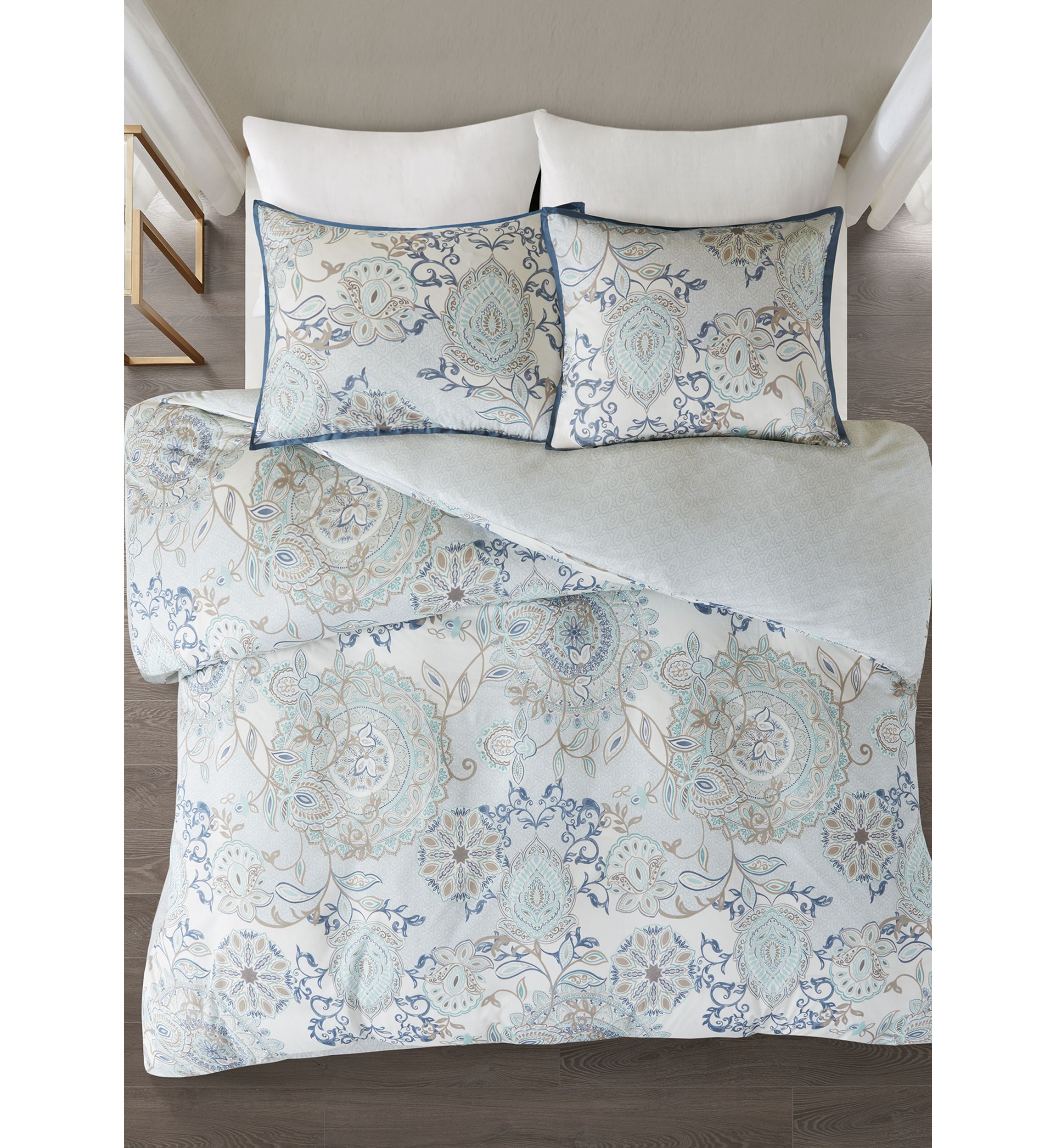 Isla 3 Piece Cotton Printed Reversible Duvet Cover Set