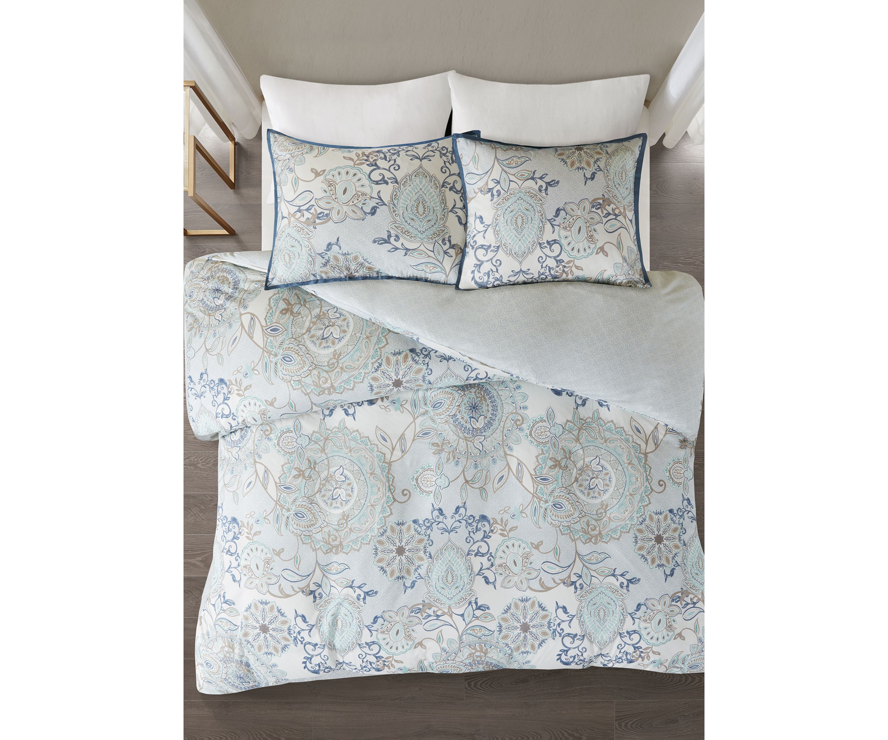 Isla 3 Piece Cotton Printed Reversible Duvet Cover Set