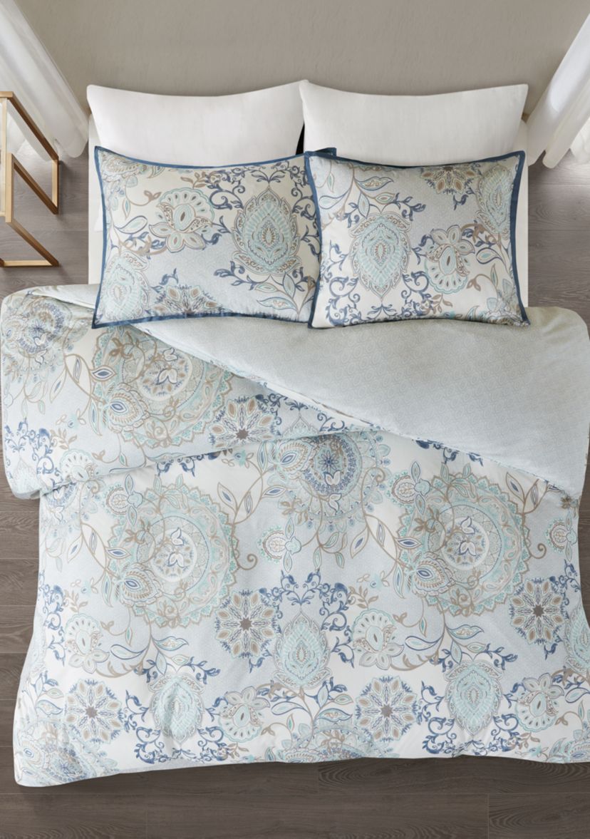 Isla 3 Piece Cotton Printed Reversible Duvet Cover Set