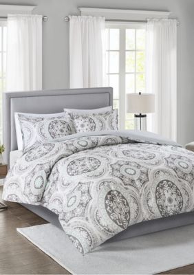 Madison Park June 3 Piece Cotton Medallion Print Duvet Cover Set