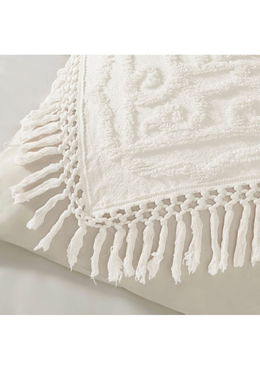 Laetitia 3 Piece Tufted Cotton Chenille Medallion Fringe Coverlet Set