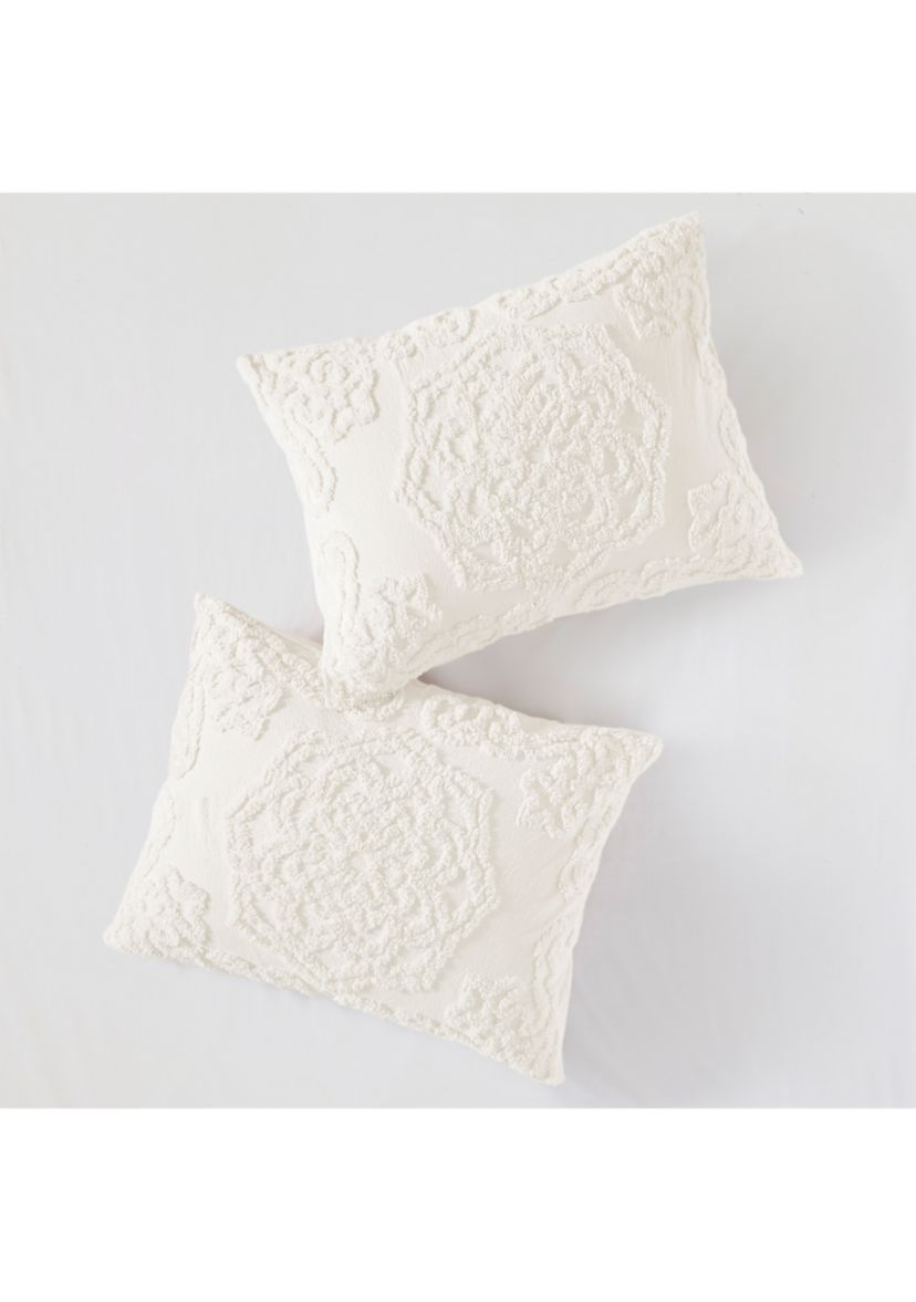 Laetitia 3 Piece Tufted Cotton Chenille Medallion Fringe Coverlet Set