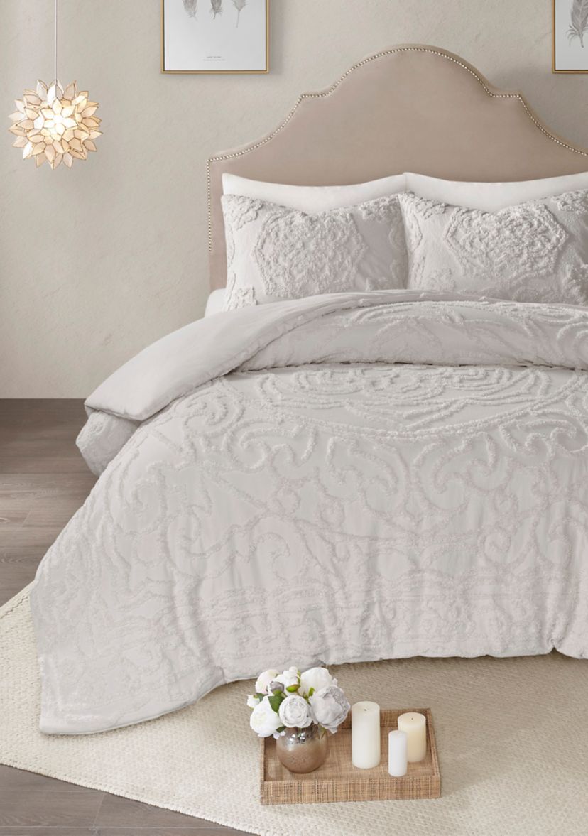 Laetitia 3 Piece Tufted Cotton Chenille Medallion Duvet Cover Set