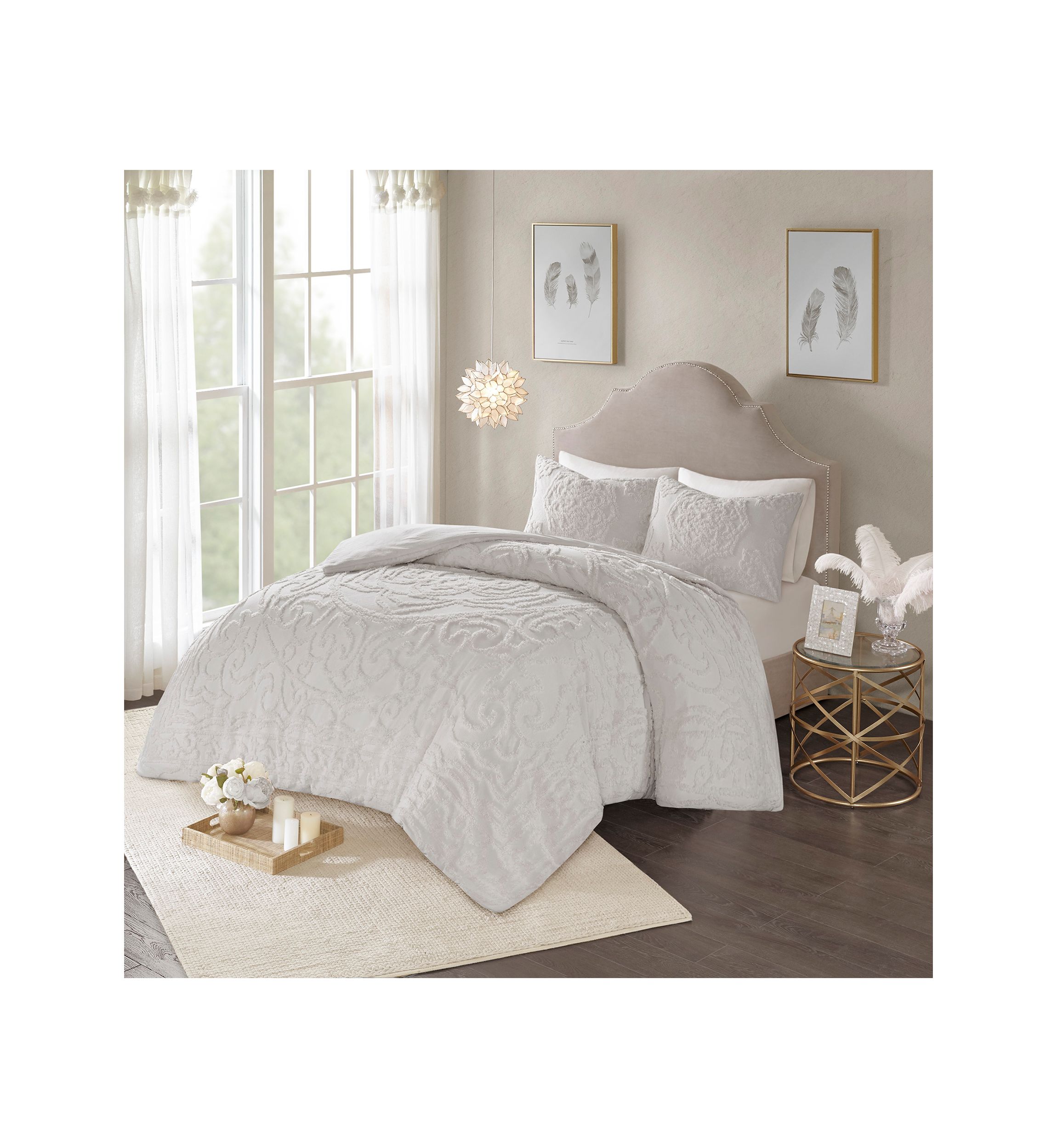 Laetitia 3 Piece Tufted Cotton Chenille Medallion Duvet Cover Set