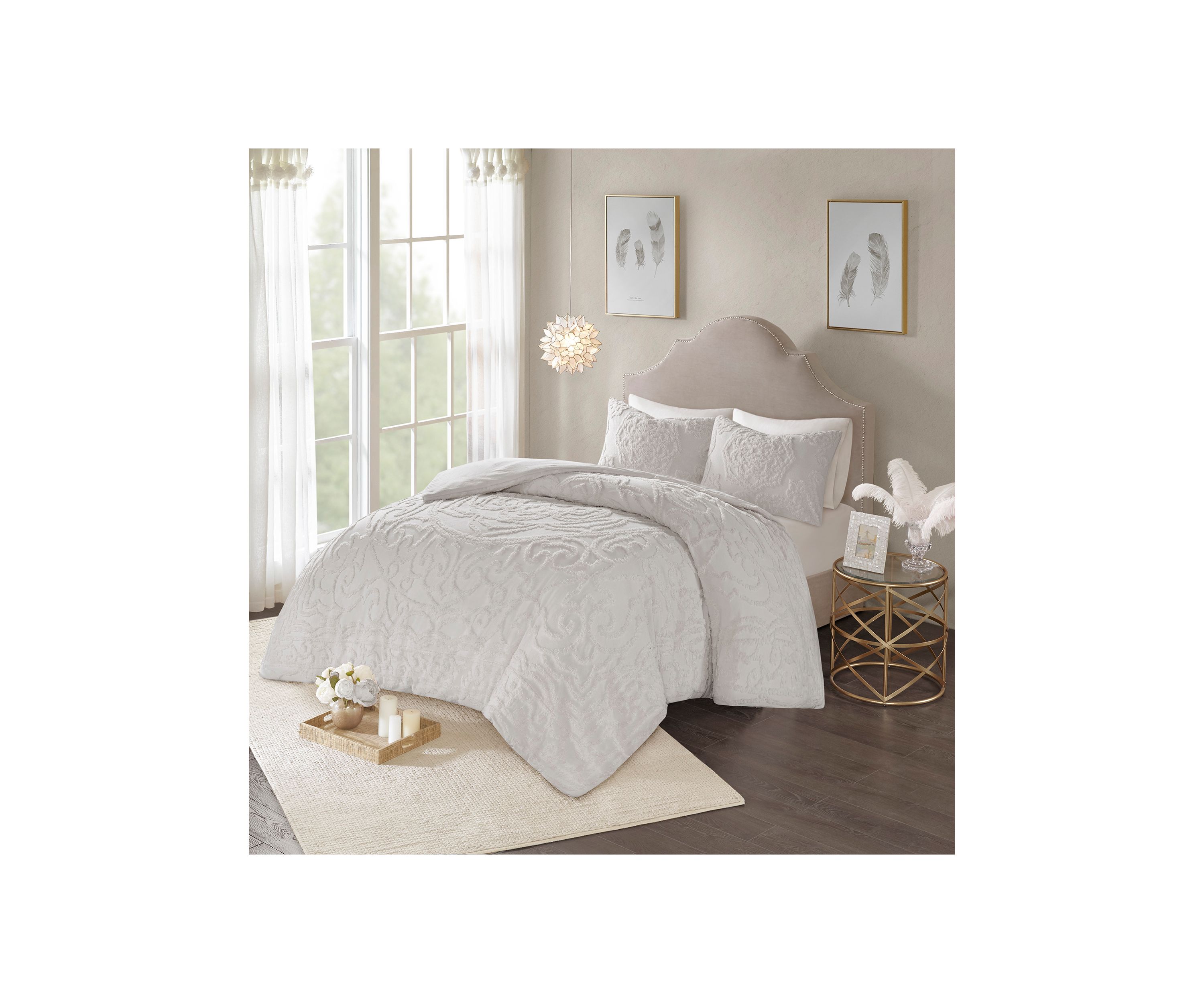 Laetitia 3 Piece Tufted Cotton Chenille Medallion Duvet Cover Set