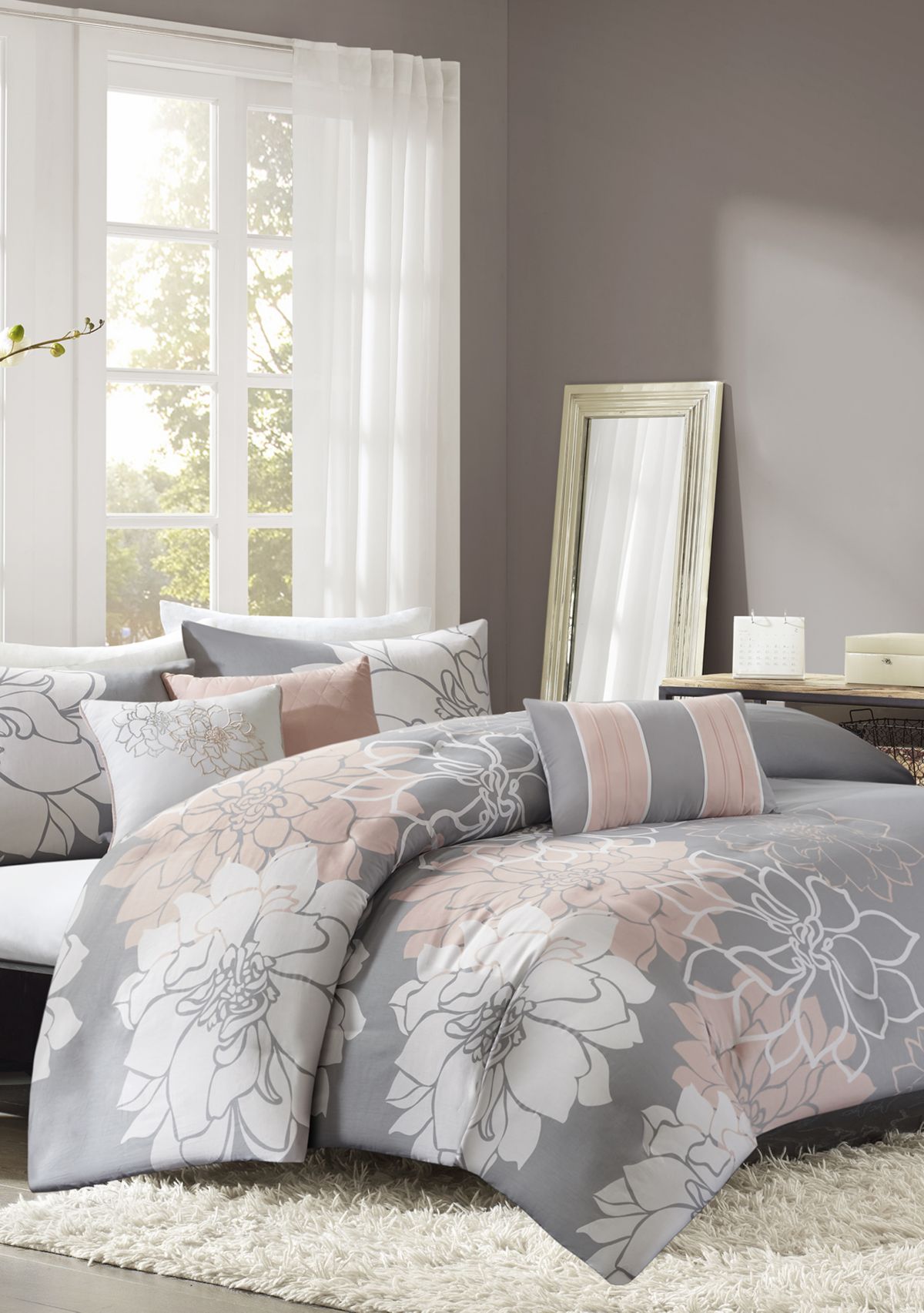 Lola Cotton Sateen Soft Floral Print 6 Piece Duvet Cover Set