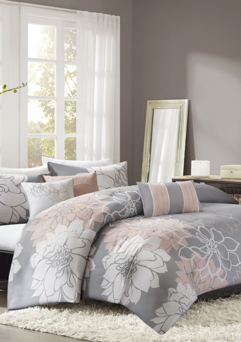 Lola Cotton Sateen Soft Floral Print 6 Piece Duvet Cover Set