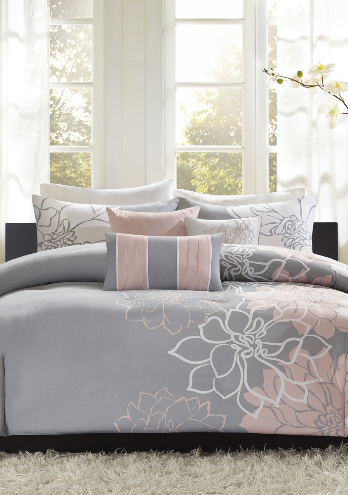 Lola Cotton Sateen Soft Floral Print 6 Piece Duvet Cover Set