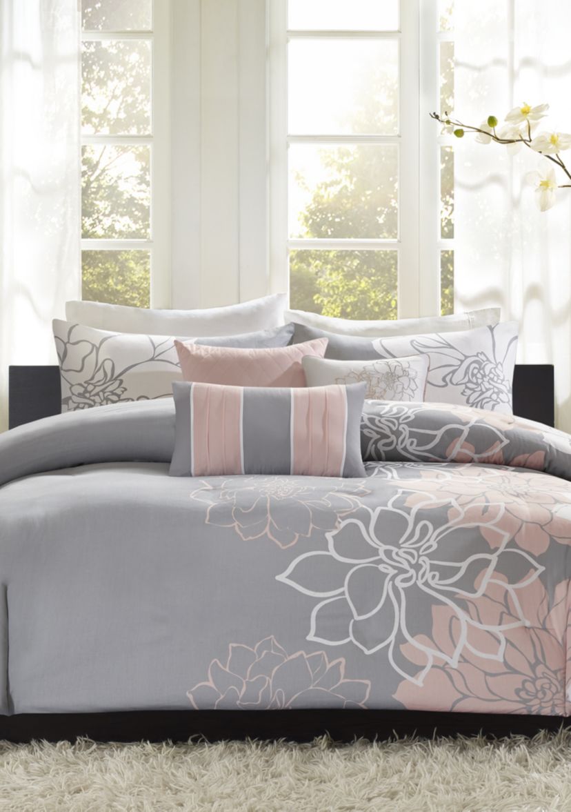 Lola Cotton Sateen Soft Floral Print 6 Piece Duvet Cover Set