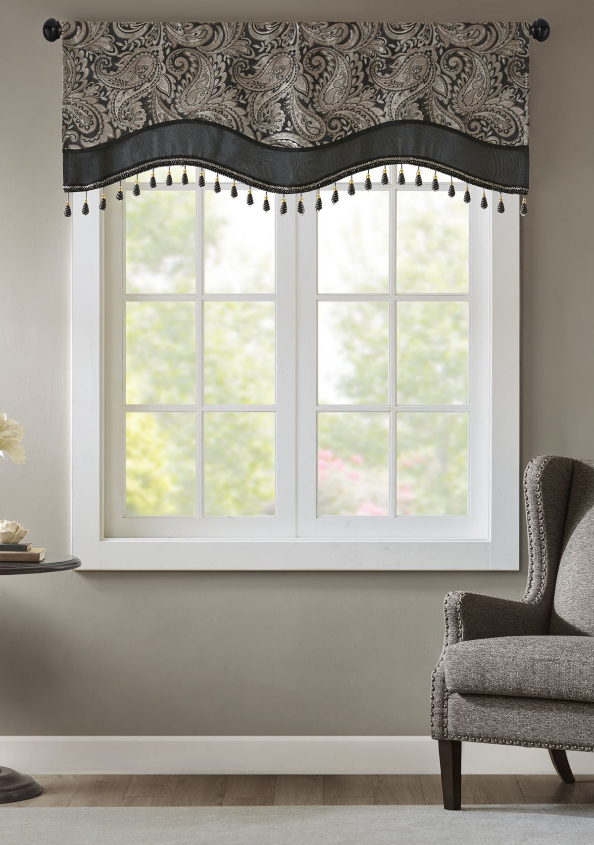 Aubrey Jacquard Window Rod Pocket Valance with Beads