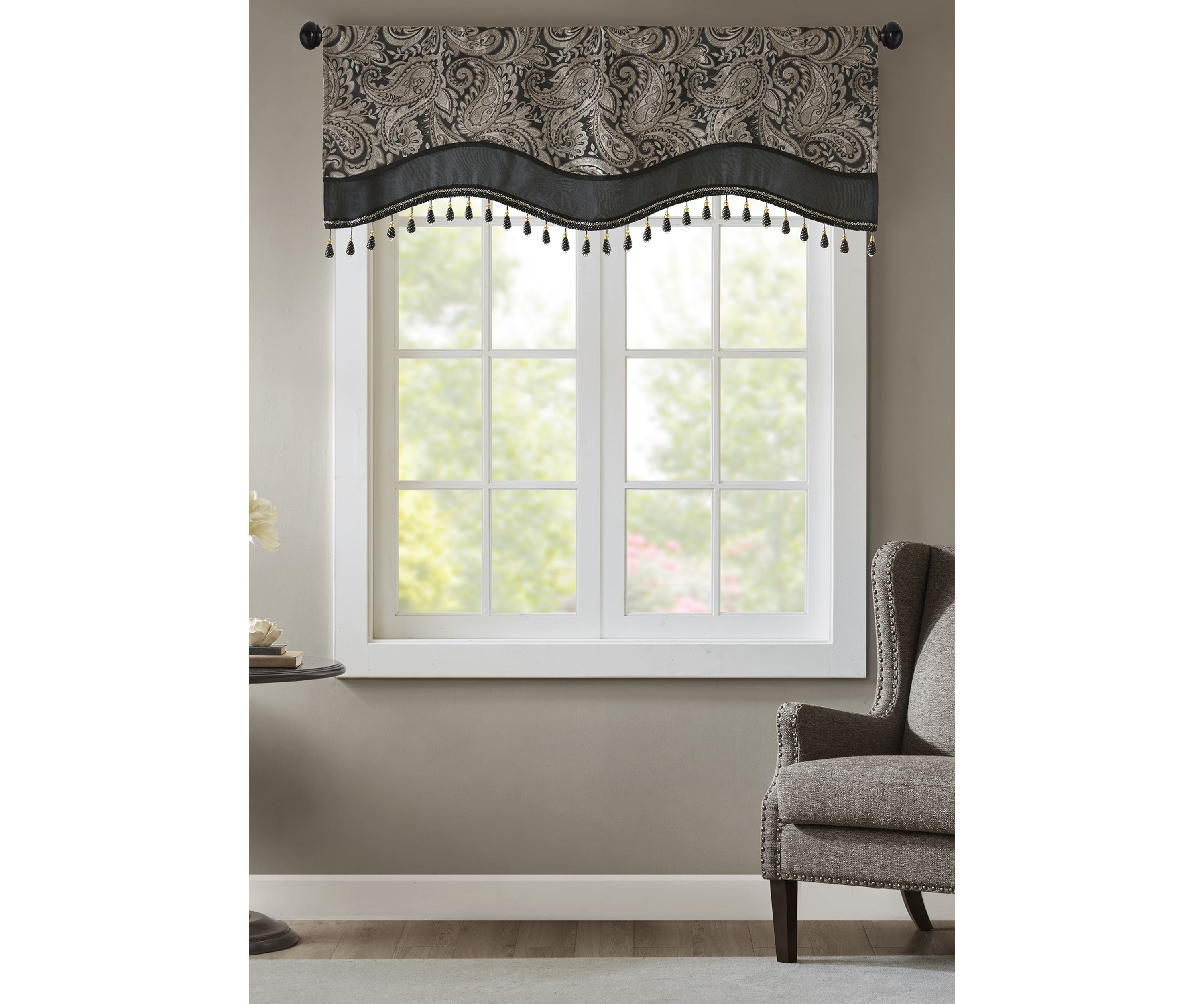 Aubrey Jacquard Window Rod Pocket Valance with Beads