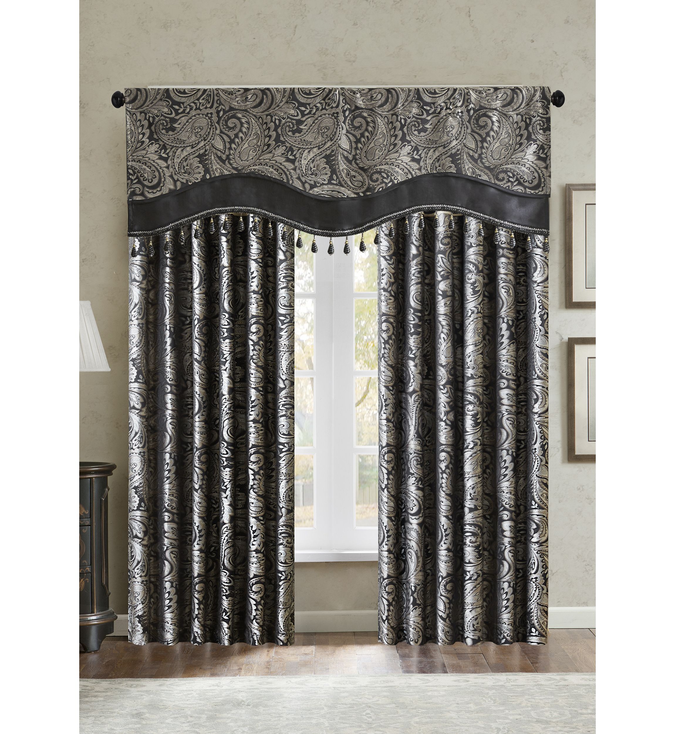 Aubrey Jacquard Window Rod Pocket Valance with Beads