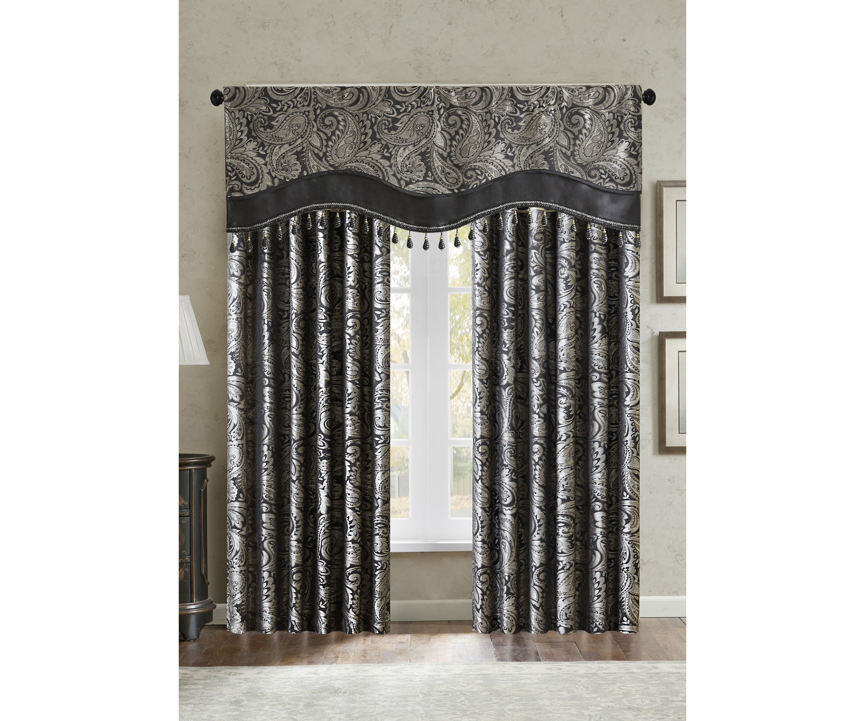 Aubrey Jacquard Window Rod Pocket Valance with Beads