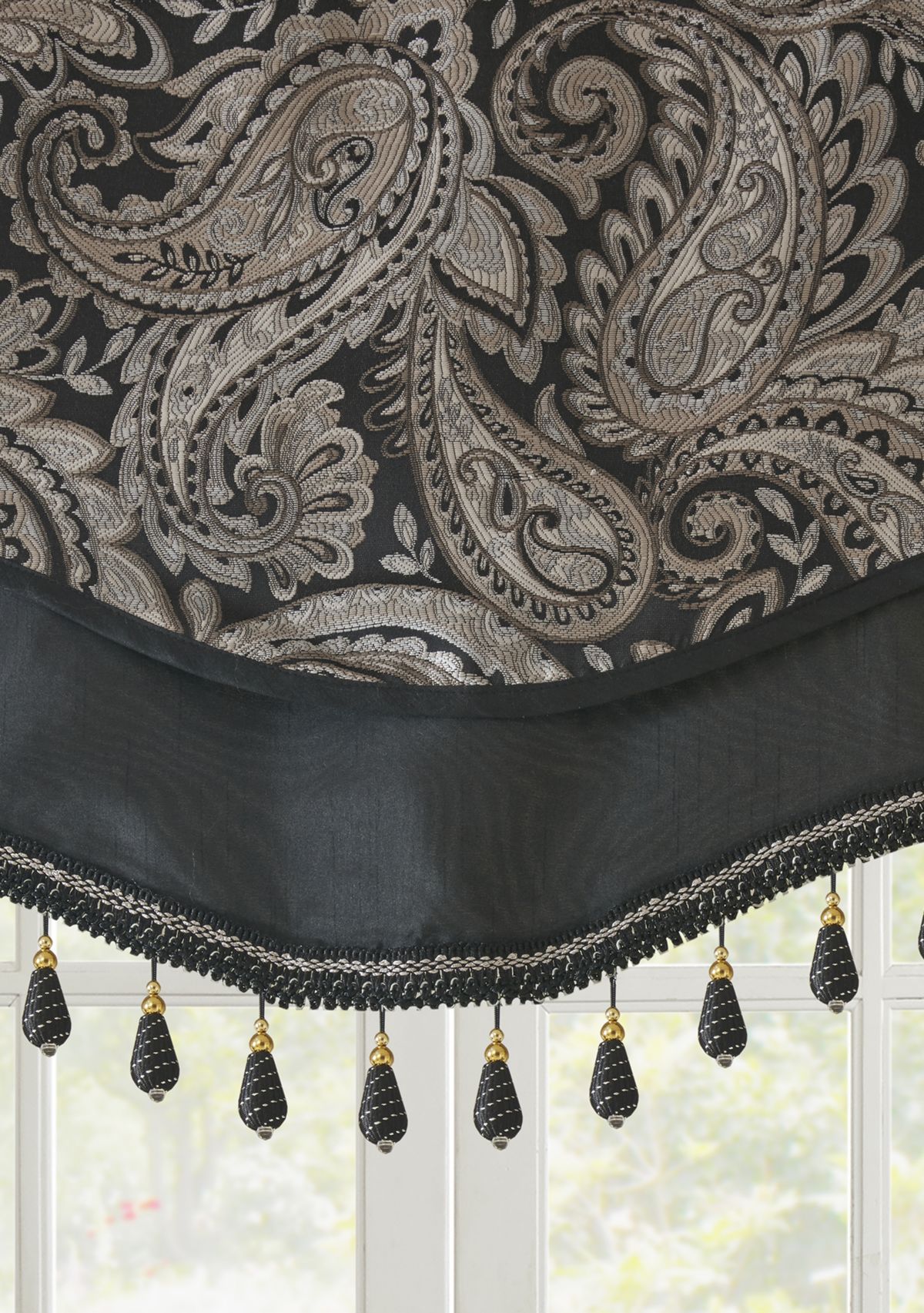 Aubrey Jacquard Window Rod Pocket Valance with Beads