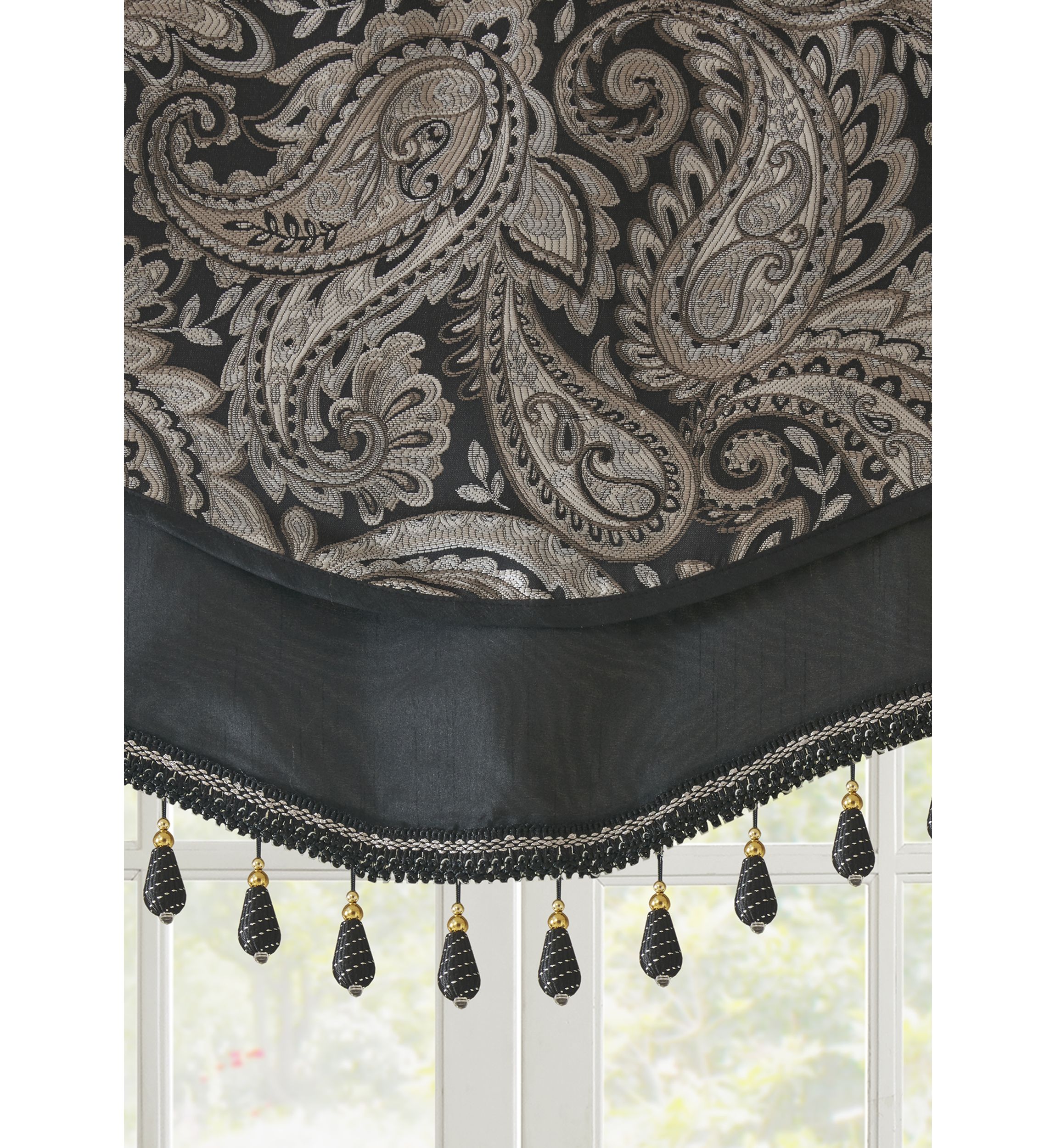 Aubrey Jacquard Window Rod Pocket Valance with Beads