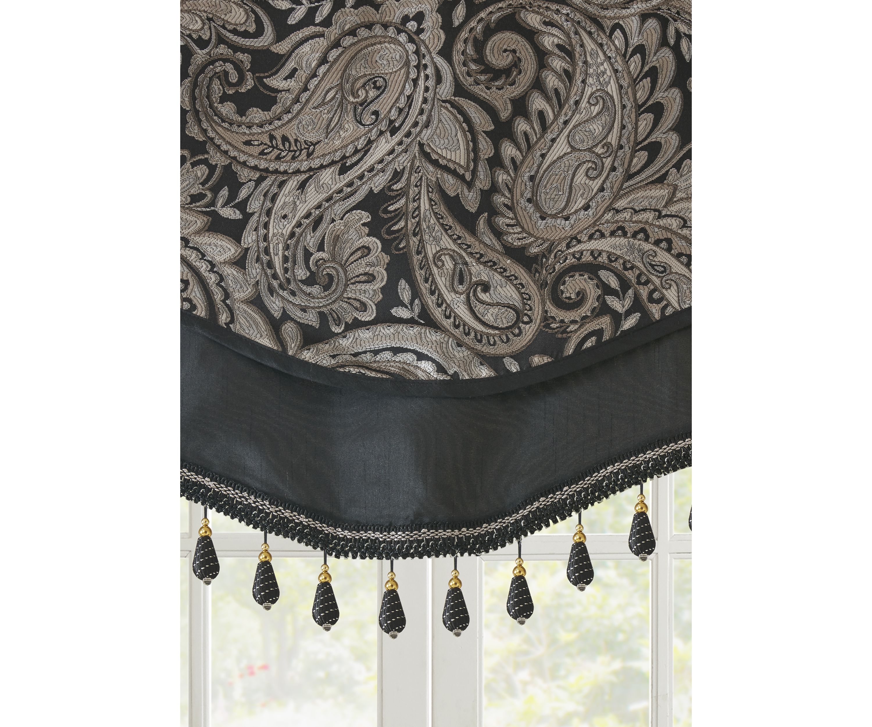 Aubrey Jacquard Window Rod Pocket Valance with Beads