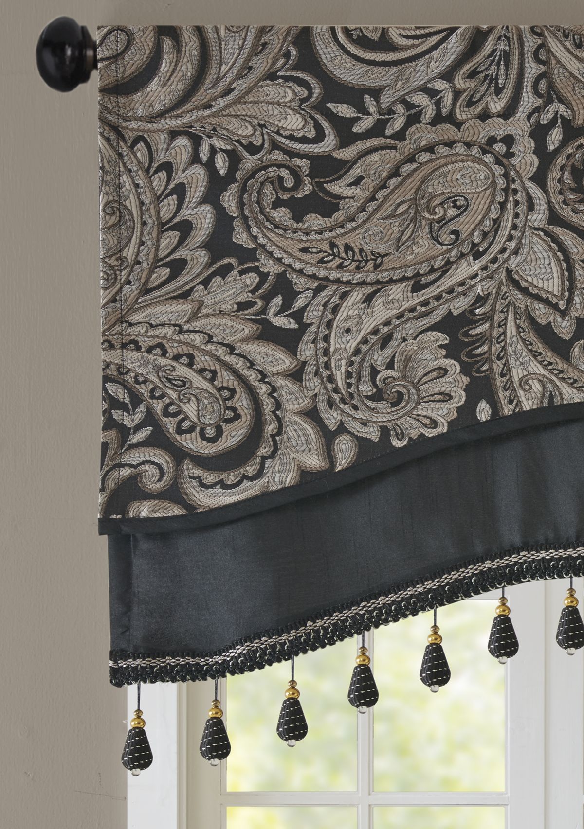 Aubrey Jacquard Window Rod Pocket Valance with Beads