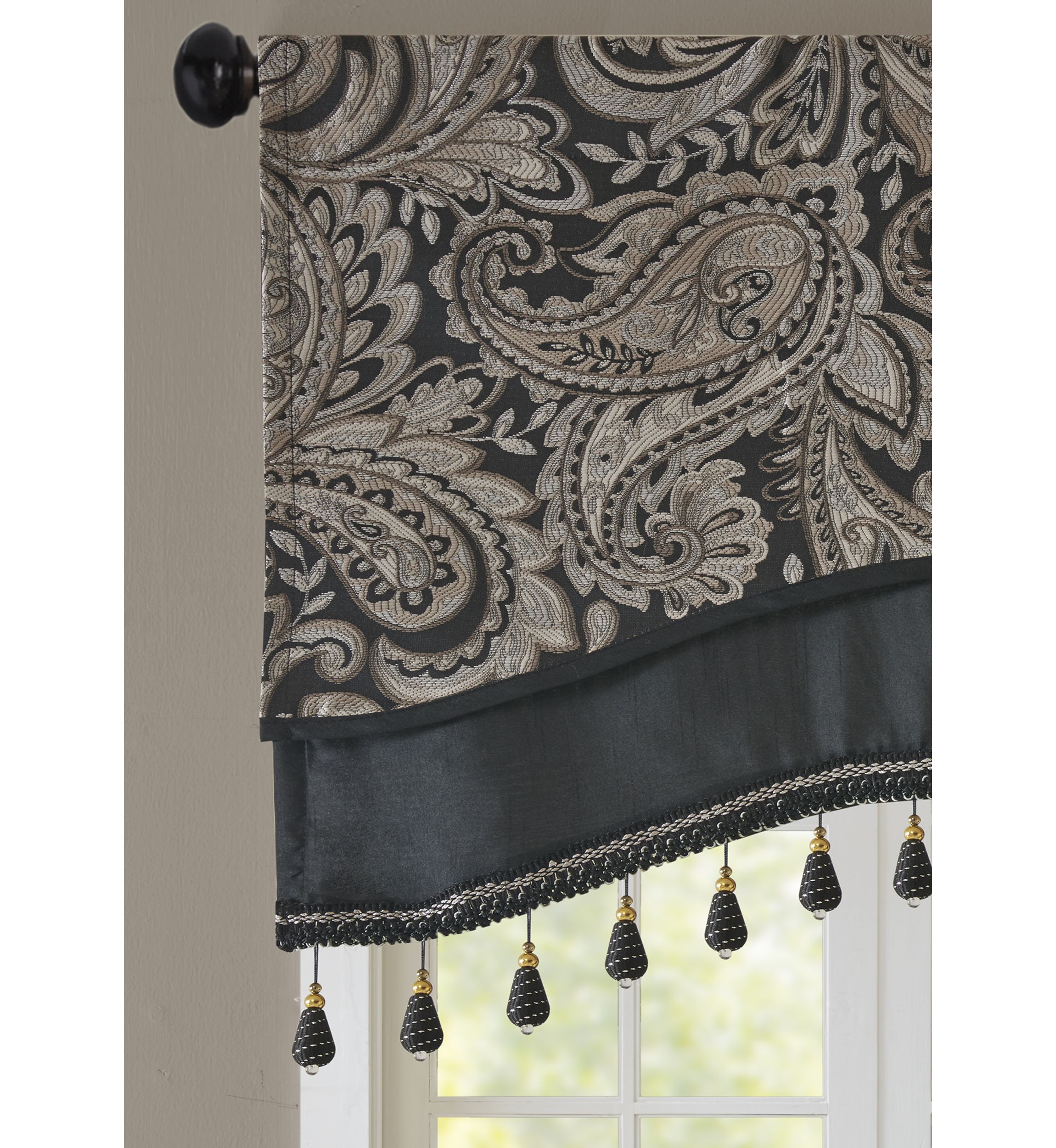 Aubrey Jacquard Window Rod Pocket Valance with Beads