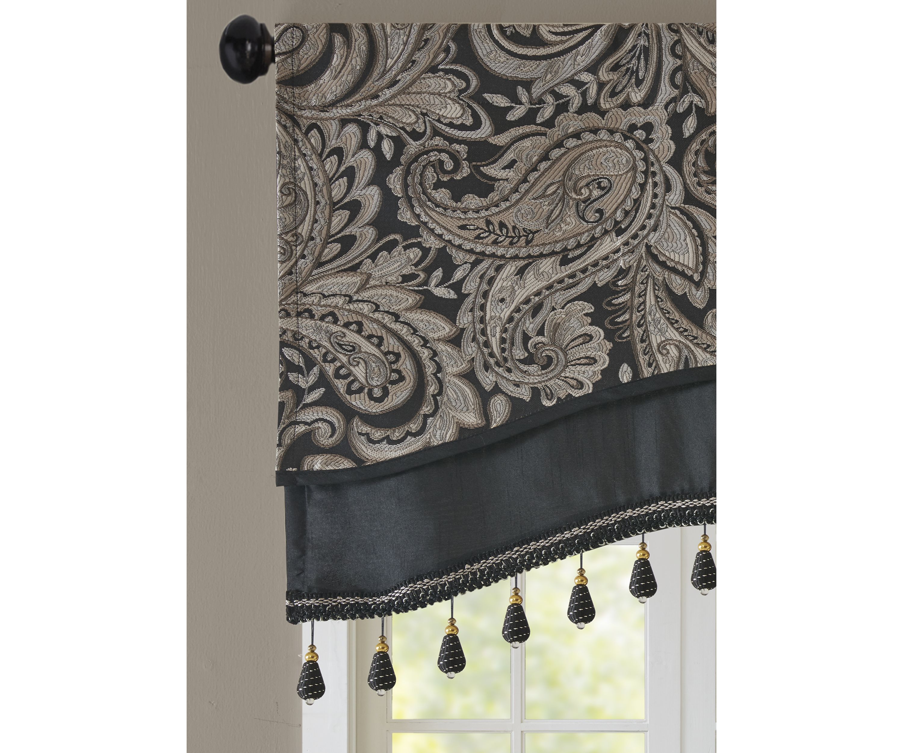 Aubrey Jacquard Window Rod Pocket Valance with Beads