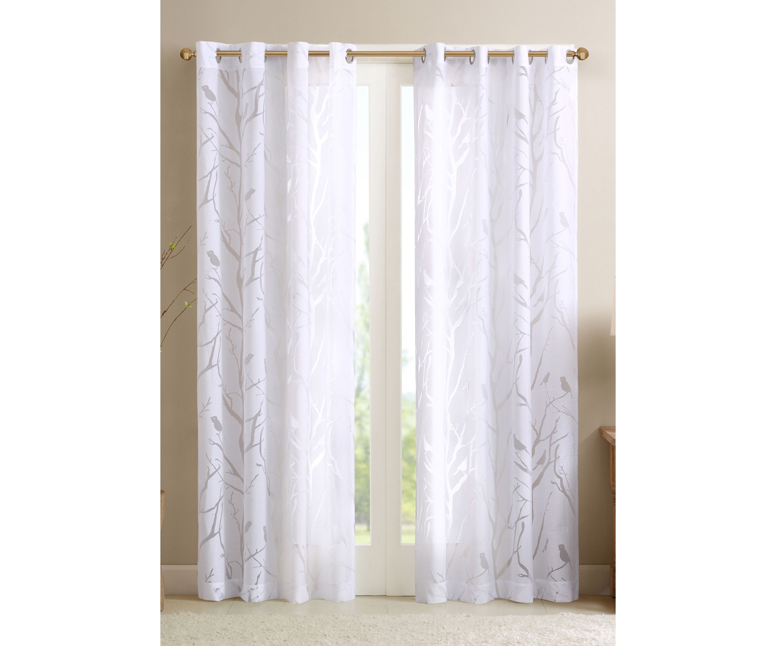 Averil Grommet Top Sheer Bird on Branches Burnout Window Curtain