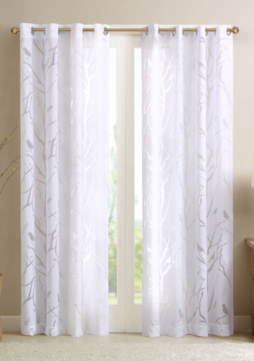 Averil Grommet Top Sheer Bird on Branches Burnout Window Curtain