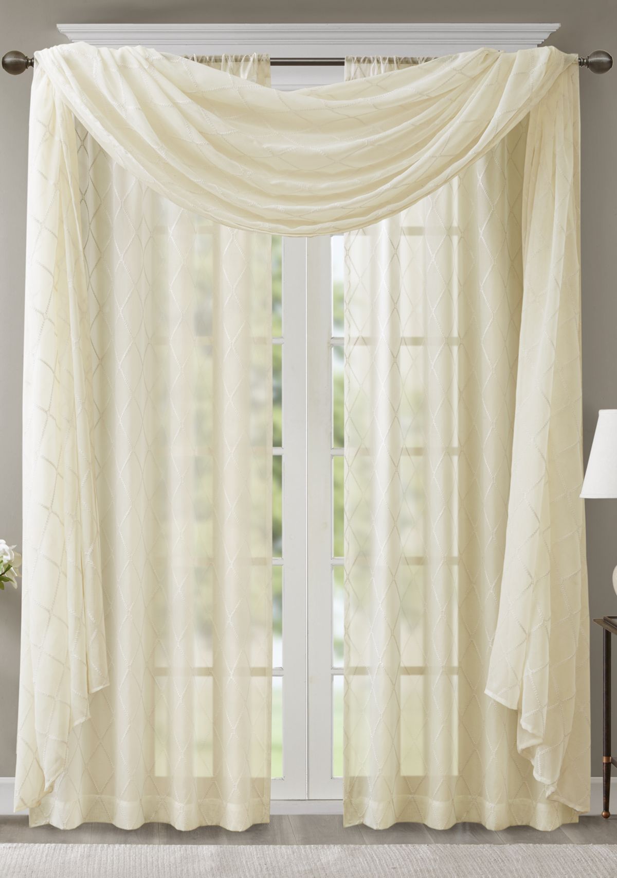 Irina Diamond Sheer Embroidered Window Scarf