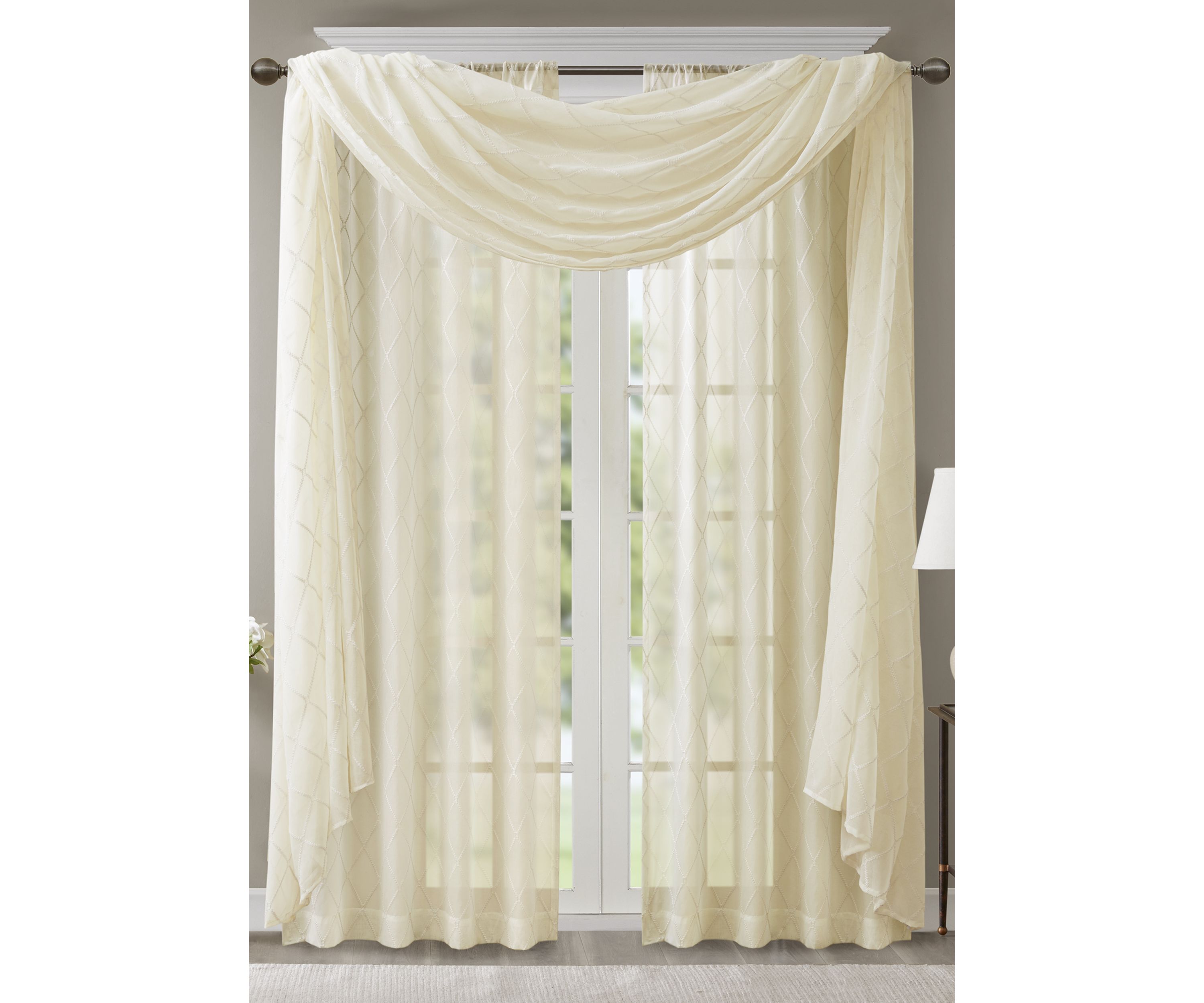 Irina Diamond Sheer Embroidered Window Scarf
