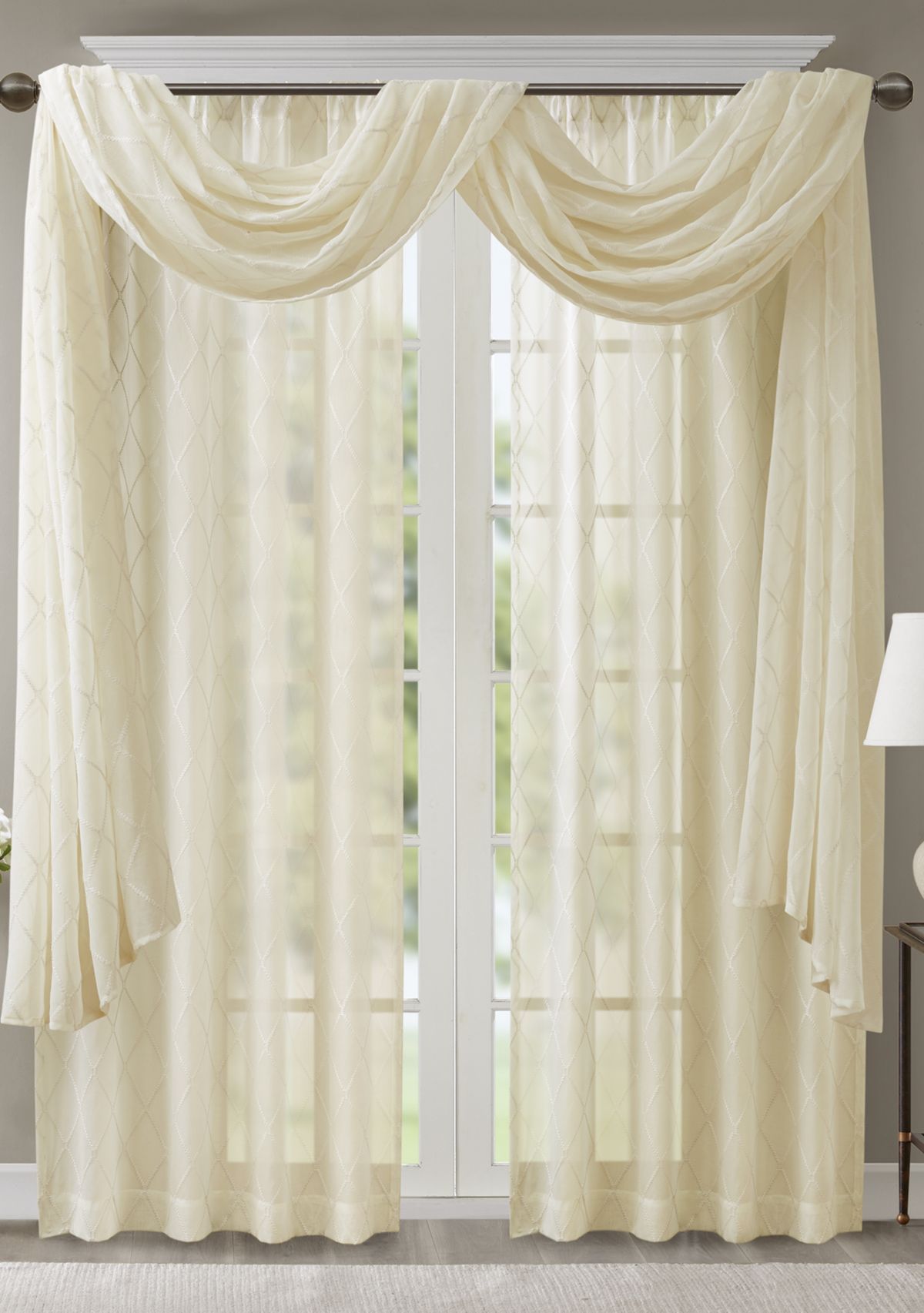 Irina Diamond Sheer Embroidered Window Scarf